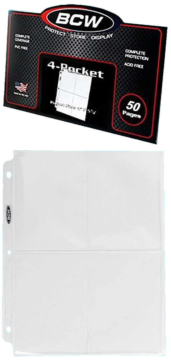 50 BCW Pro 4-Pocket Card Pages Toploader Sheet Protector Ultra Clear Sports CCG