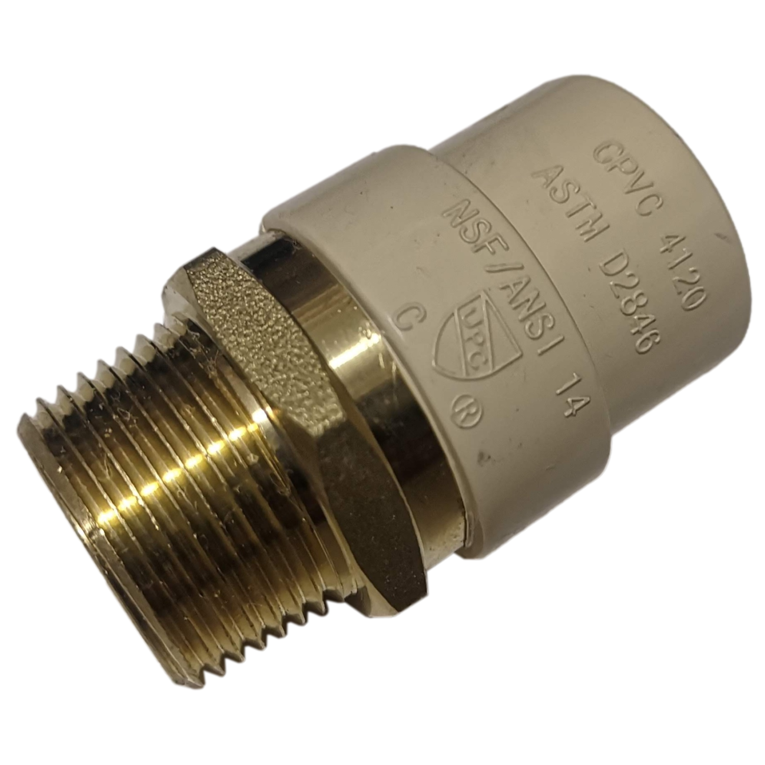 1 Pc. 3/4" Male NPT x 3/4" CPVC Adapter, Lead Free Brass, 3/4" CPVC Male Adapter