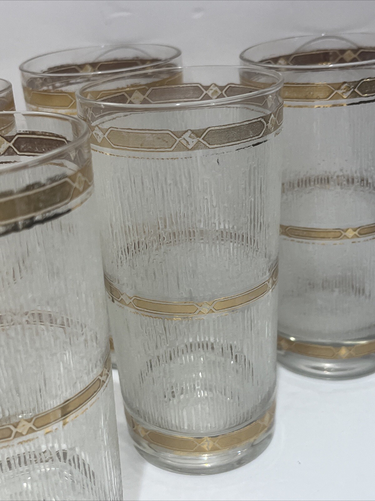 Culver Icicle Glass Textured Gold Set Of 6 Tumbler Glasses