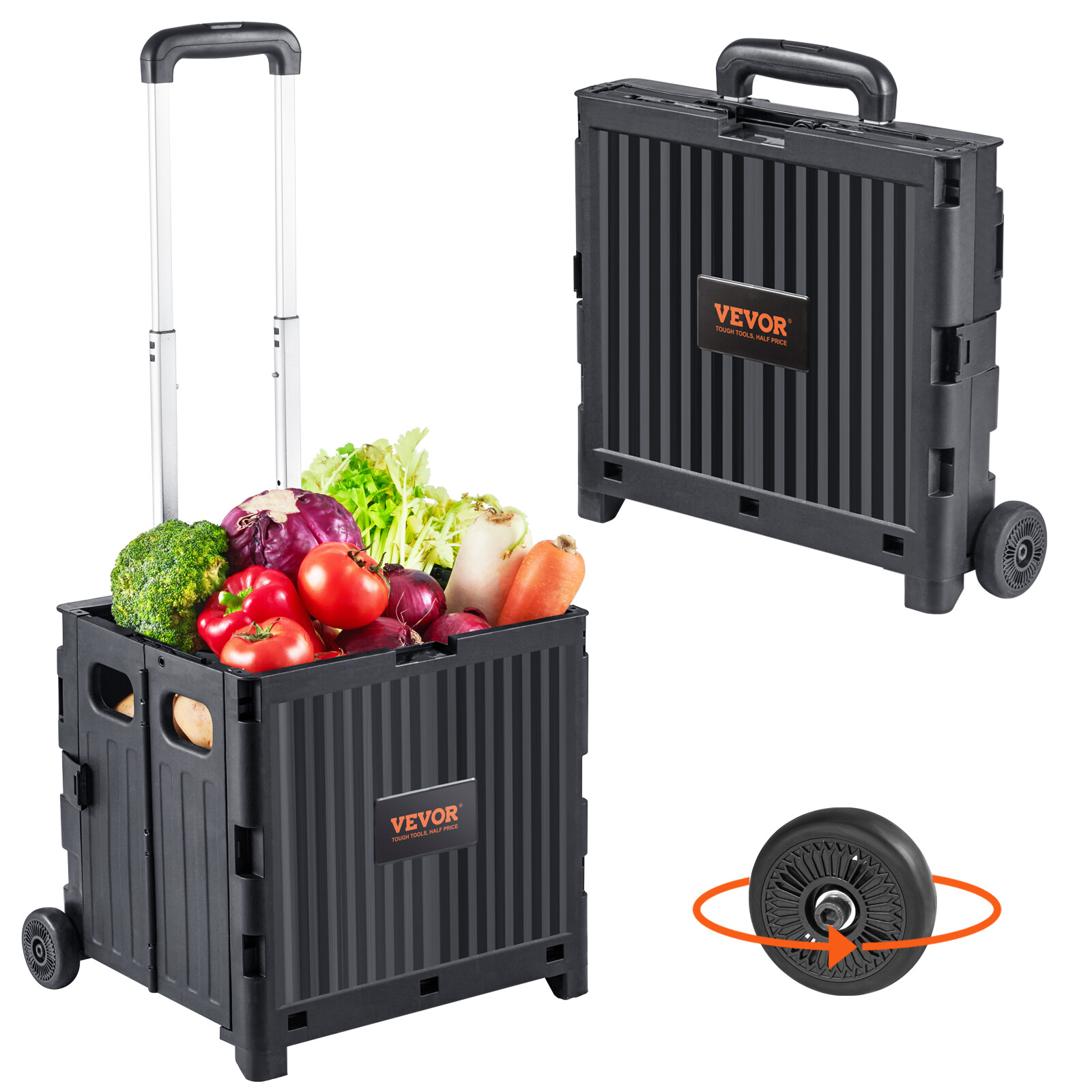 VEVOR Folding Shopping Cart Foldable Utility Cart 80 lbs Telescoping Handle