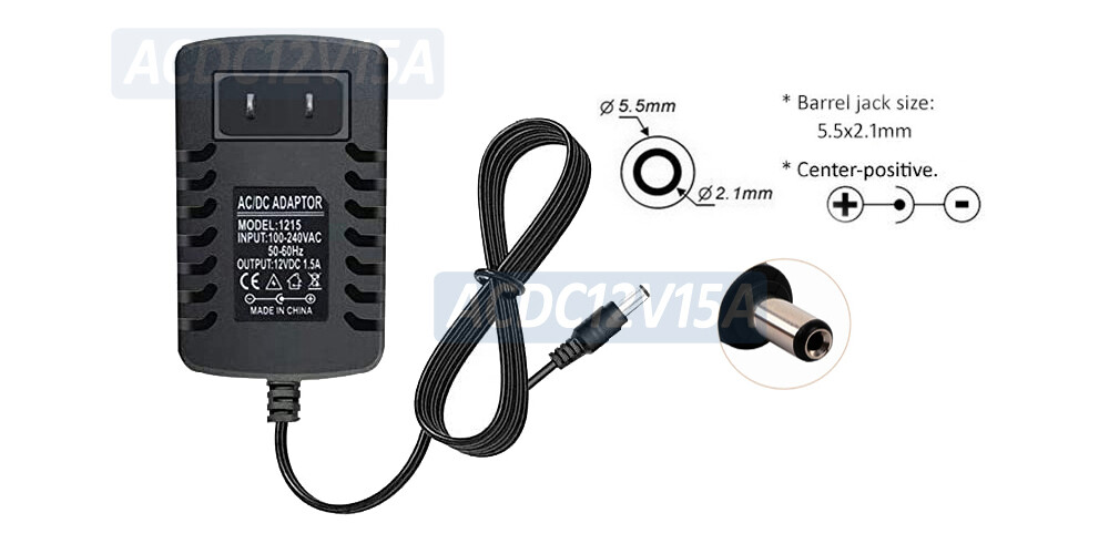 New 12V 1.5Amp DC Power Adapter - UL Certified With 5.5mm x 2.1mm Plug Tip
