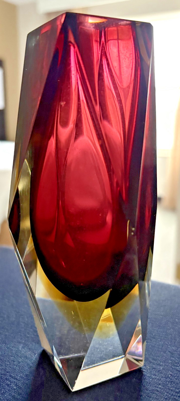 Vintage Luigi Mandruzzato Murano Art Glass Vase Faceted Gem Prism Luminous 6.5"