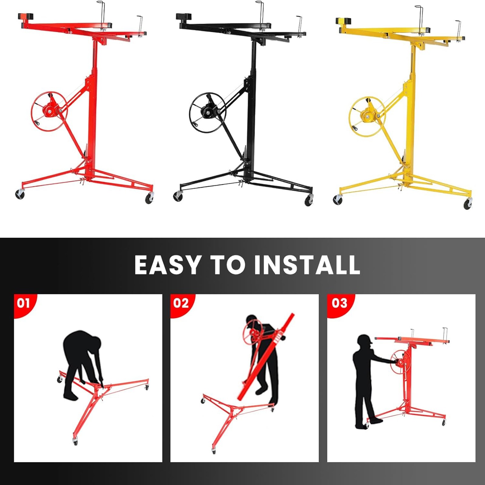 11FT 150lbs Drywall Lift Panel Hoist Plasterboard Sheetrock Jack Lift Rolling