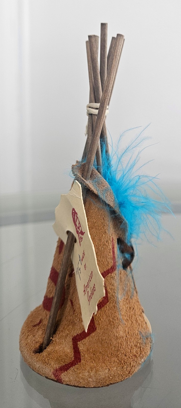 VINTAGE NATIVE AMERICAN HANDMADE INDIAN LEATHER 6” TEEPEE WITH ORIGINAL TAG