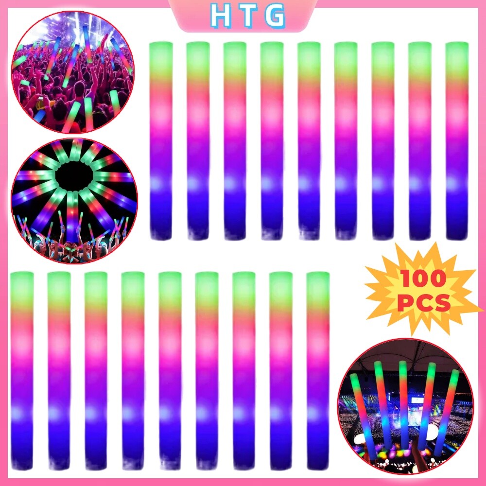 100PCS LED Foam Glow Sticks Party Wedding Flashing LED Light Stick Light-up Bar