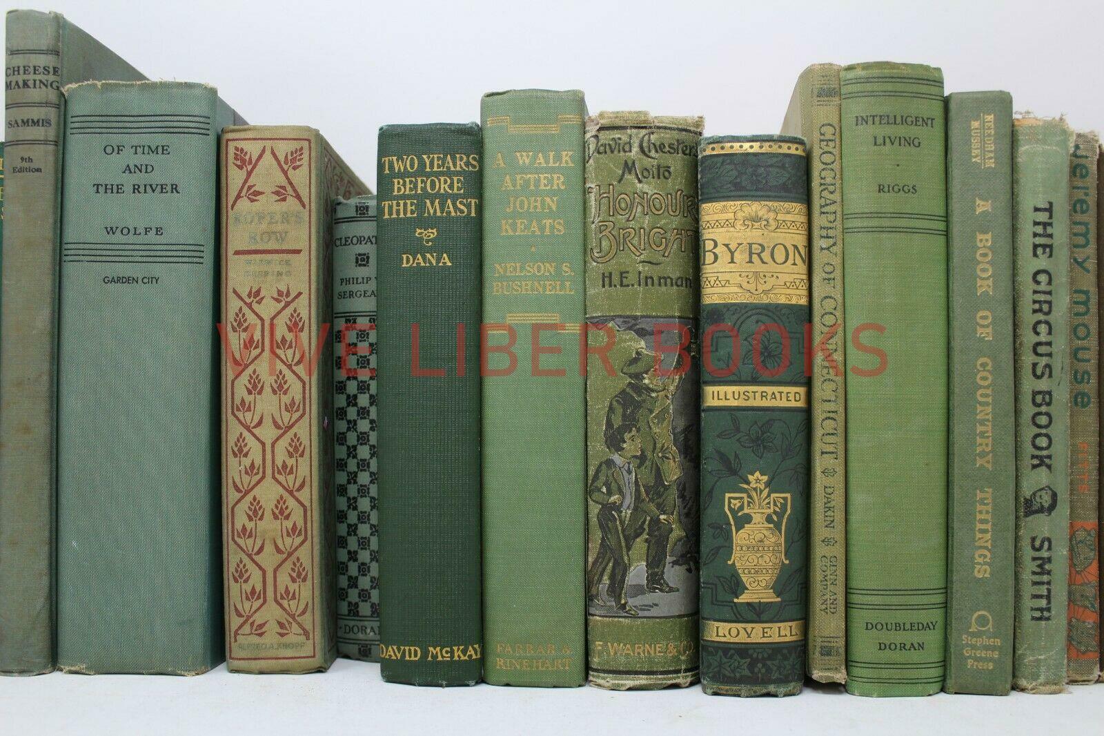 Lot of 5 GREEN / Shades of Green Old Vintage Antique Rare Hardcover Random Books