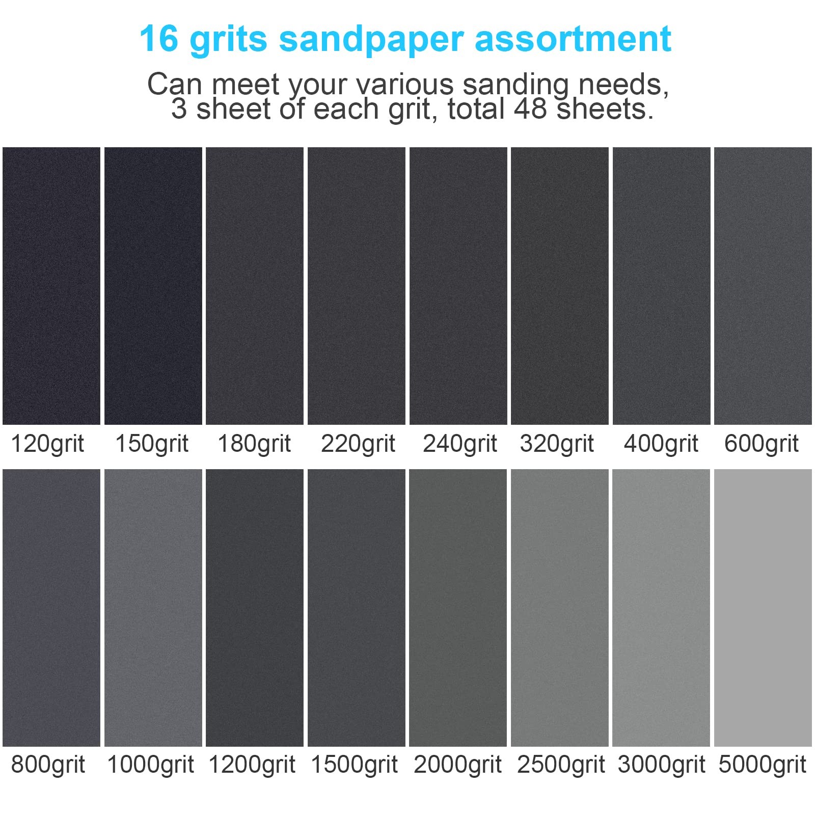 Sand Paper, 48 PCS Sandpaper, 120 to 5000 Assorted Grit Sandpaper Sheets, 9 x...