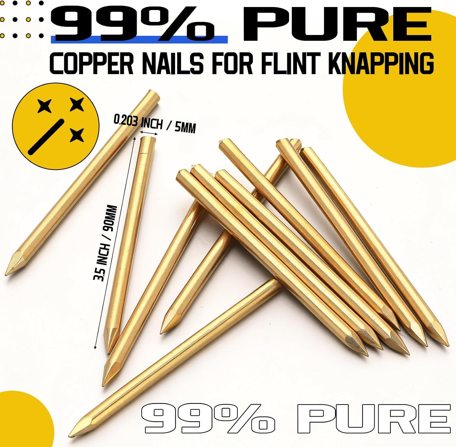 12 Pack Flint Knapping Tool 3.5 Inch Pure Copper Nails Flint Knapping Tools 3.5"