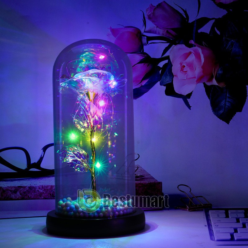 Forever Galaxy Rose Flower In Glass Dome LED Light Eternal Gift Valentine's Day
