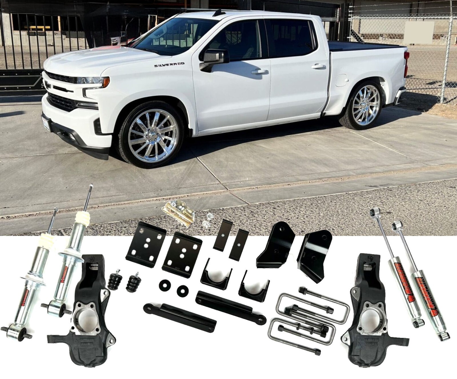 McGaughys 2.5"/4" Drop Silverado 2019-2026 1500 Complete Lowering Kit w/ Shocks