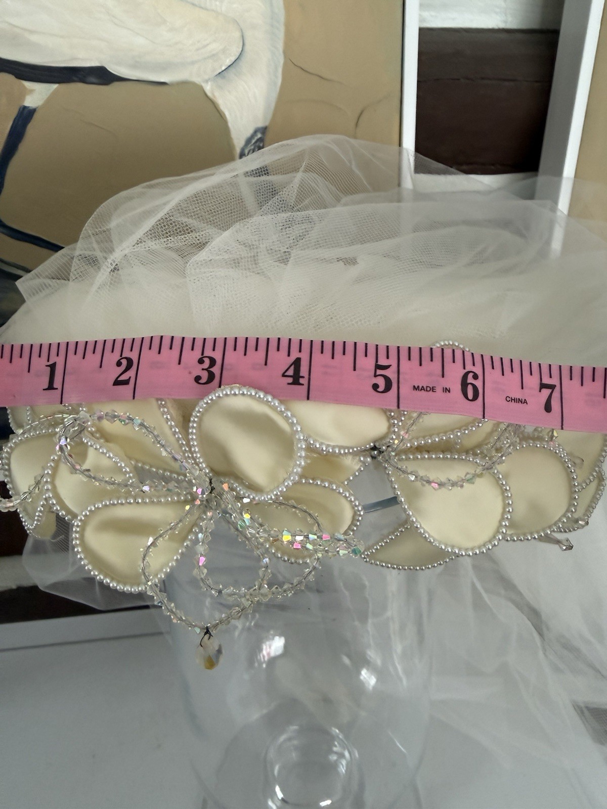 Stunning Crystal Silk Flowers Headpiece Wedding Veil Ivory