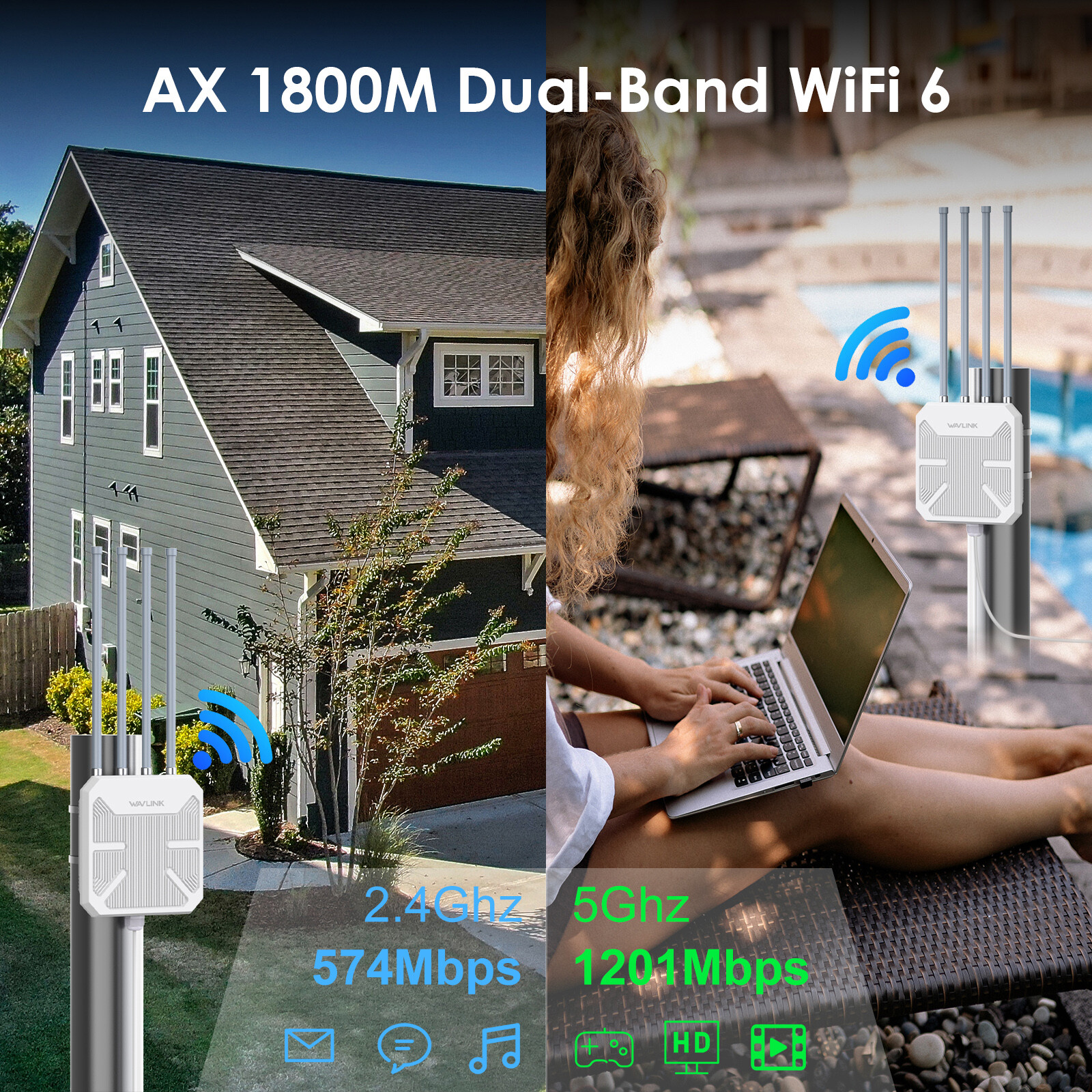 AX1800 Wireless Extender Outdoor WiFi6 Router Repeater High Speed Indoor/Outdoor