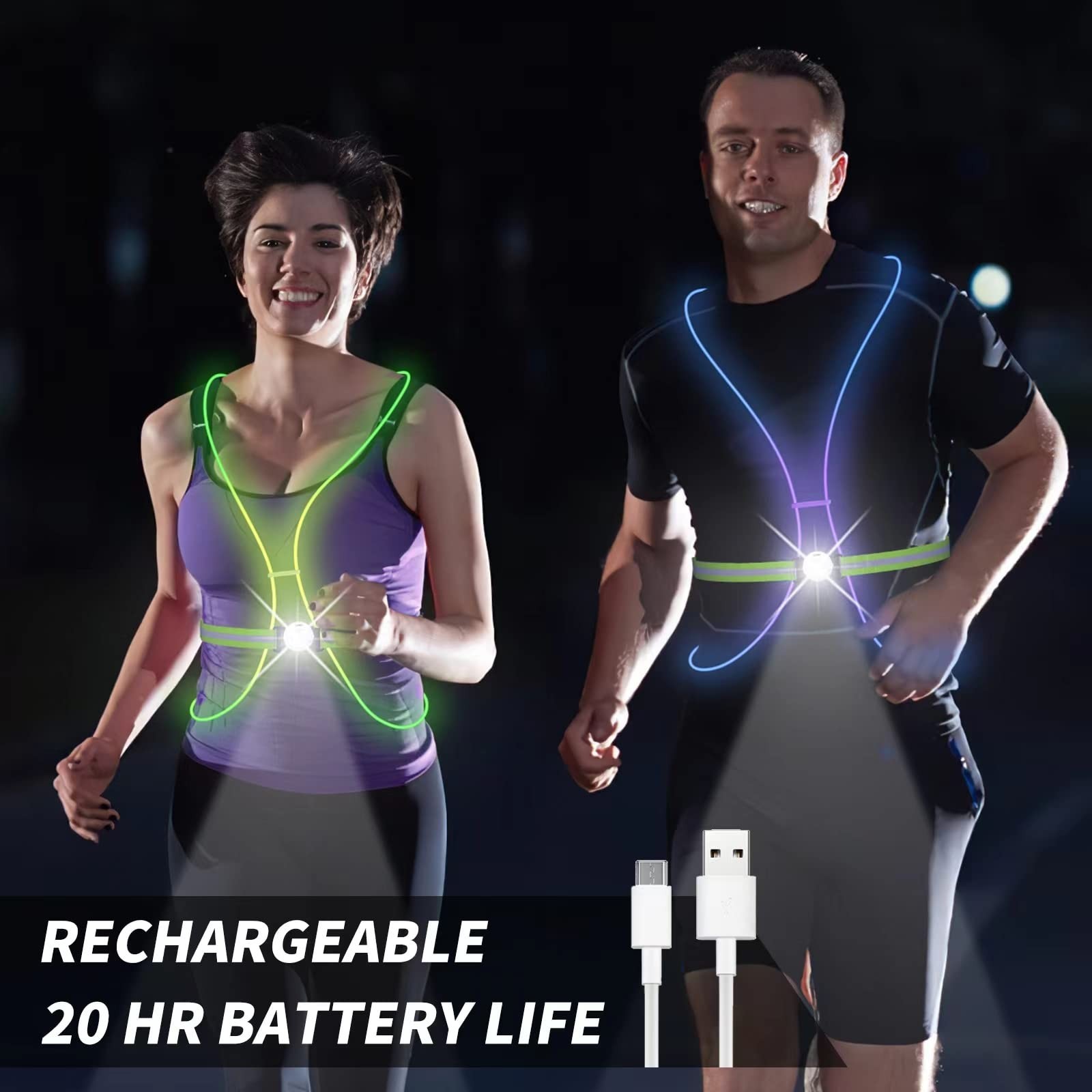 LED Reflective Running Vest with Front Light, High Visibility Safety Vest for Ru