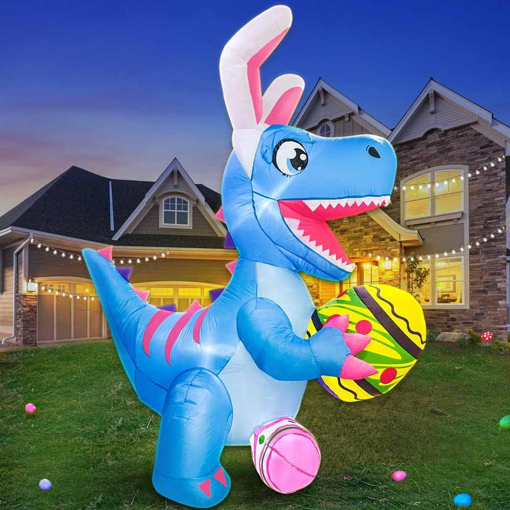 6FT Easter Inflatables Outdoor Decoration Inflatable Dinosaur with Egg, Built in