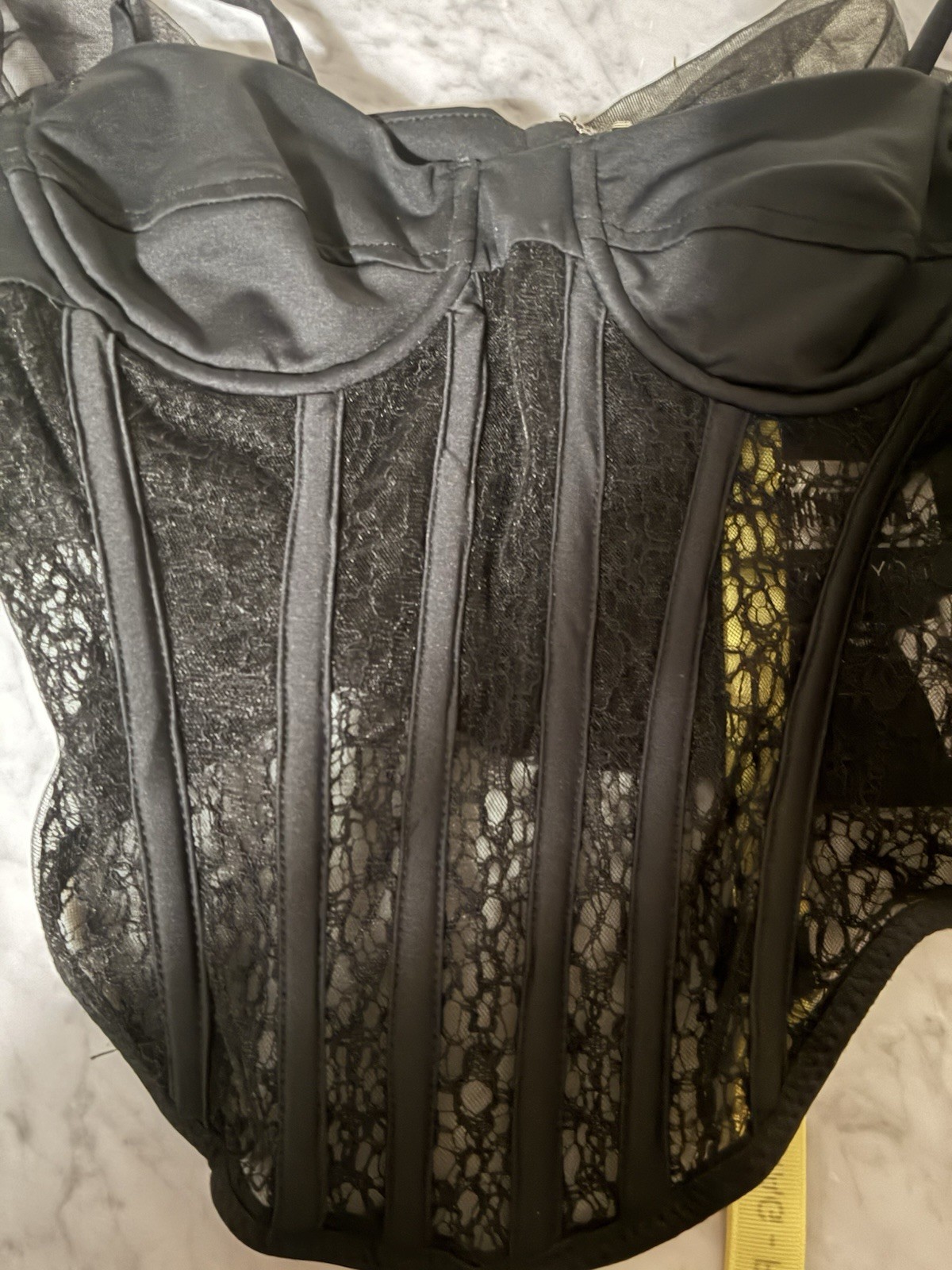 Alieva Paris Lace Black Off Shoulder Corset Bustier Sexy Small French Lace