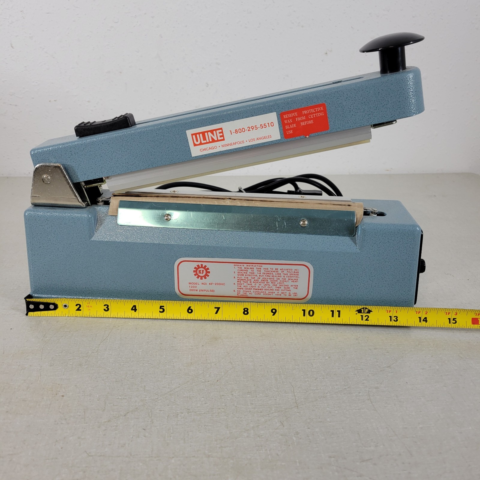 ULine Impulse Sealer KF- 200HC Poly-Bag Sealer with 8" Long Bag Cutter 120V