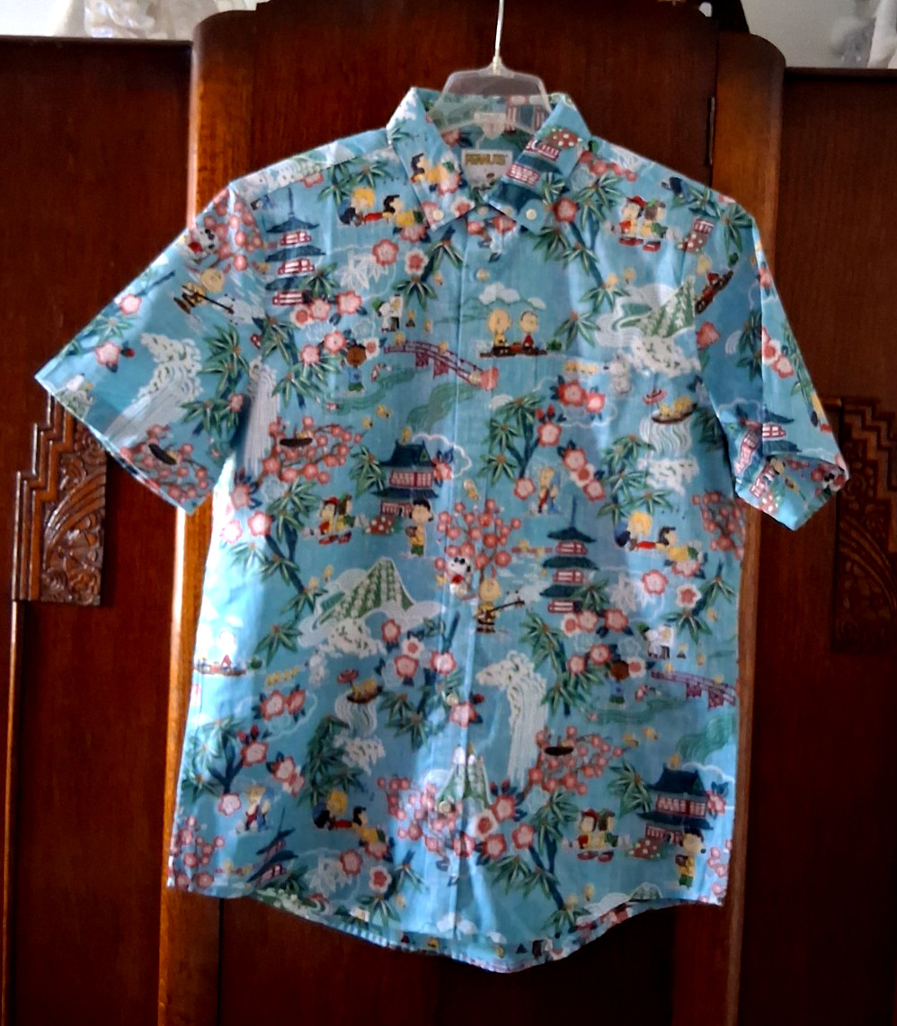 Reyn Spooner Peanuts in Japan Men's Aqua Button Front Shirt