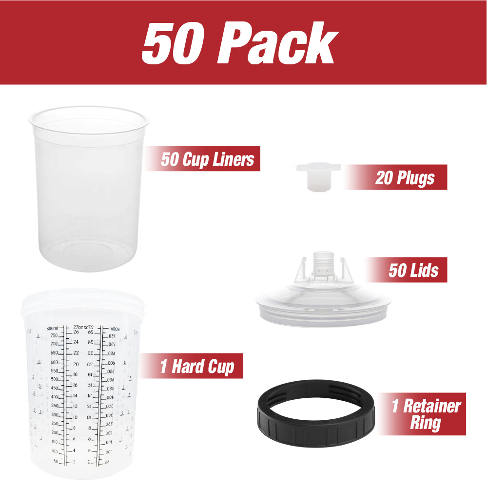 PPS CUPS Disposable Paint Spray Gun Cup Liners and Lid System (125 Mic) 50pack