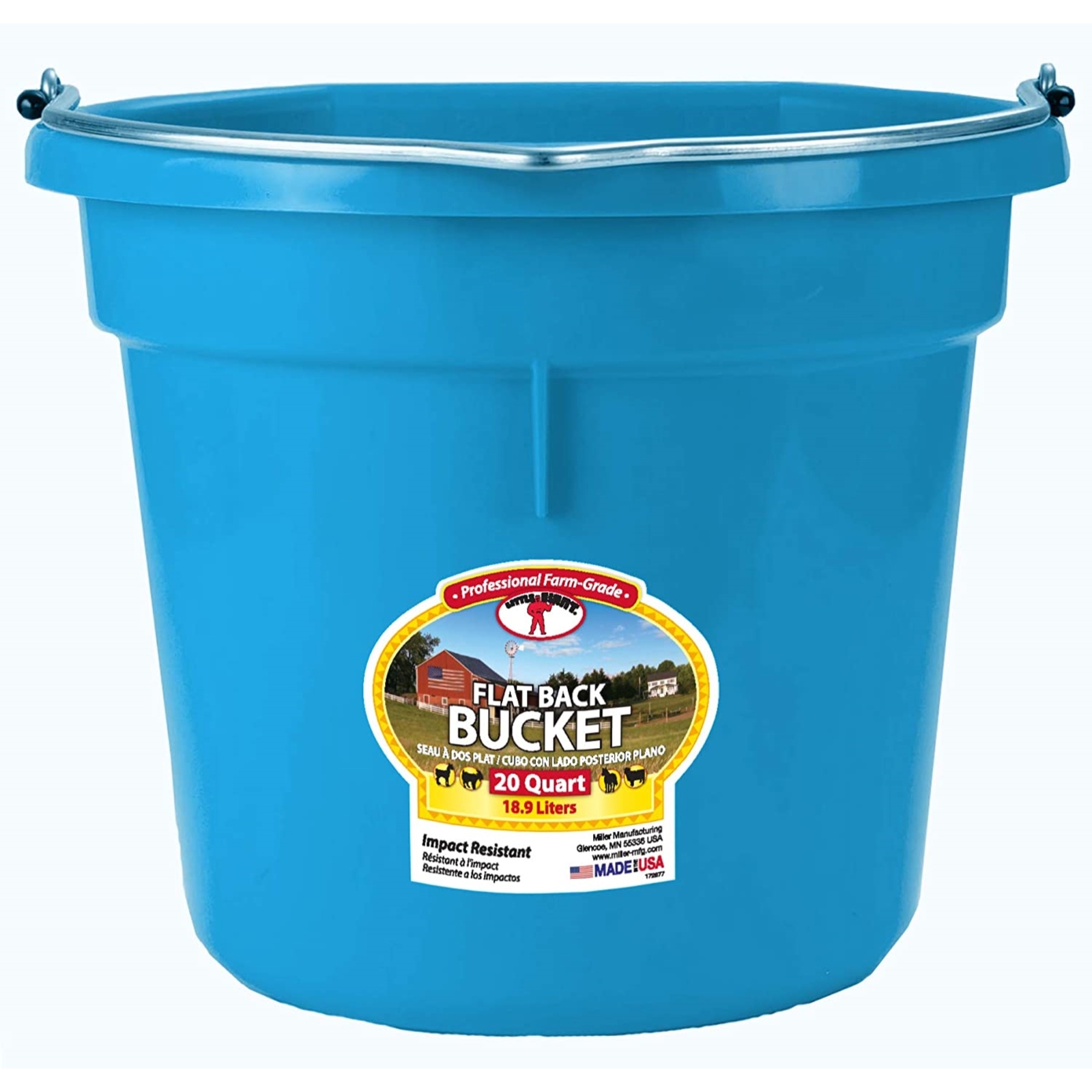 Miller Mfg Co. Little Giant Animal Feed Flat Back Plastic Bucket, Teal 20 qt