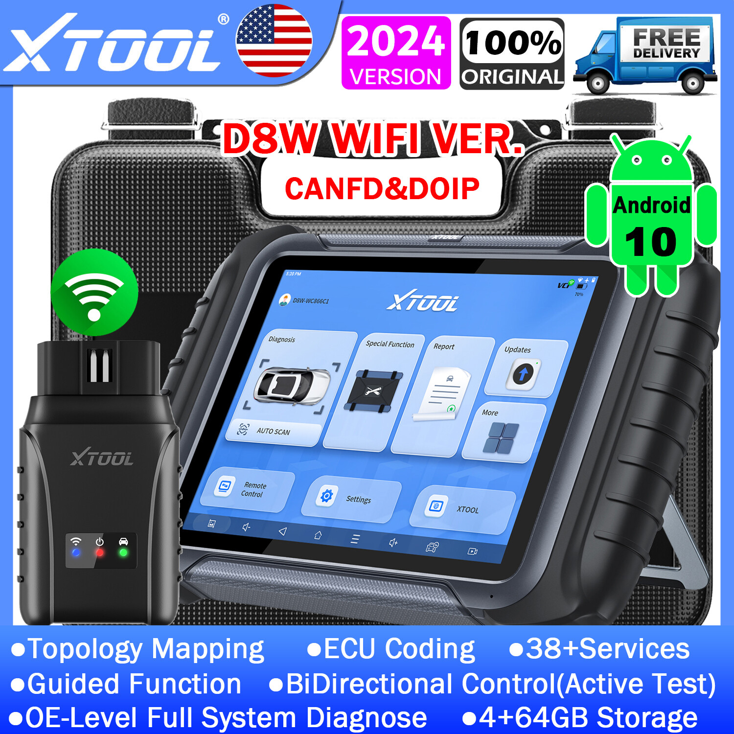 USED XTOOL D8W Auto Full Diagnostic Tool Bi-Directional WIFI Scanner Topology