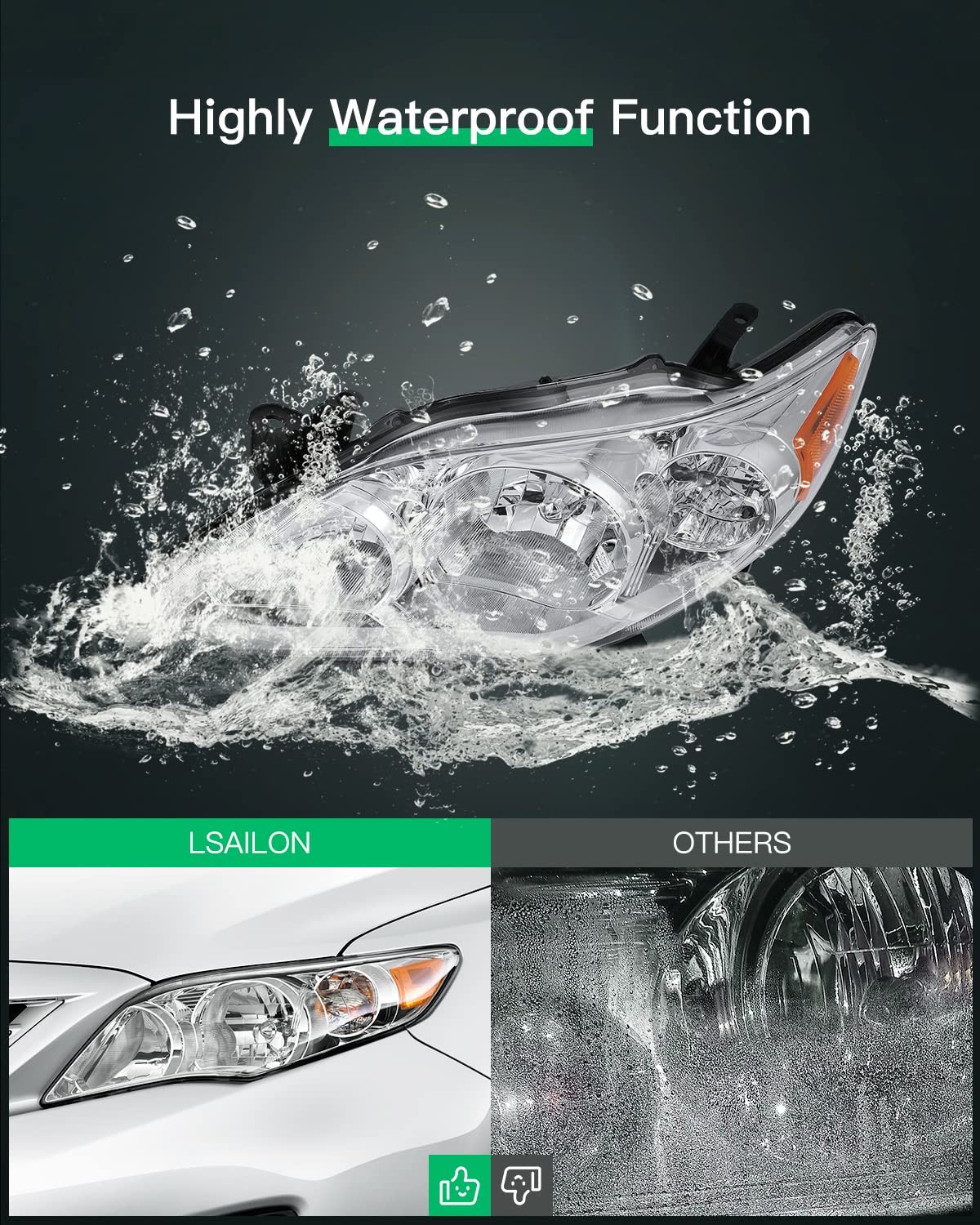 Headlight Assembly Replacement For Toyota Corolla Chrome Housing Amber Reflector