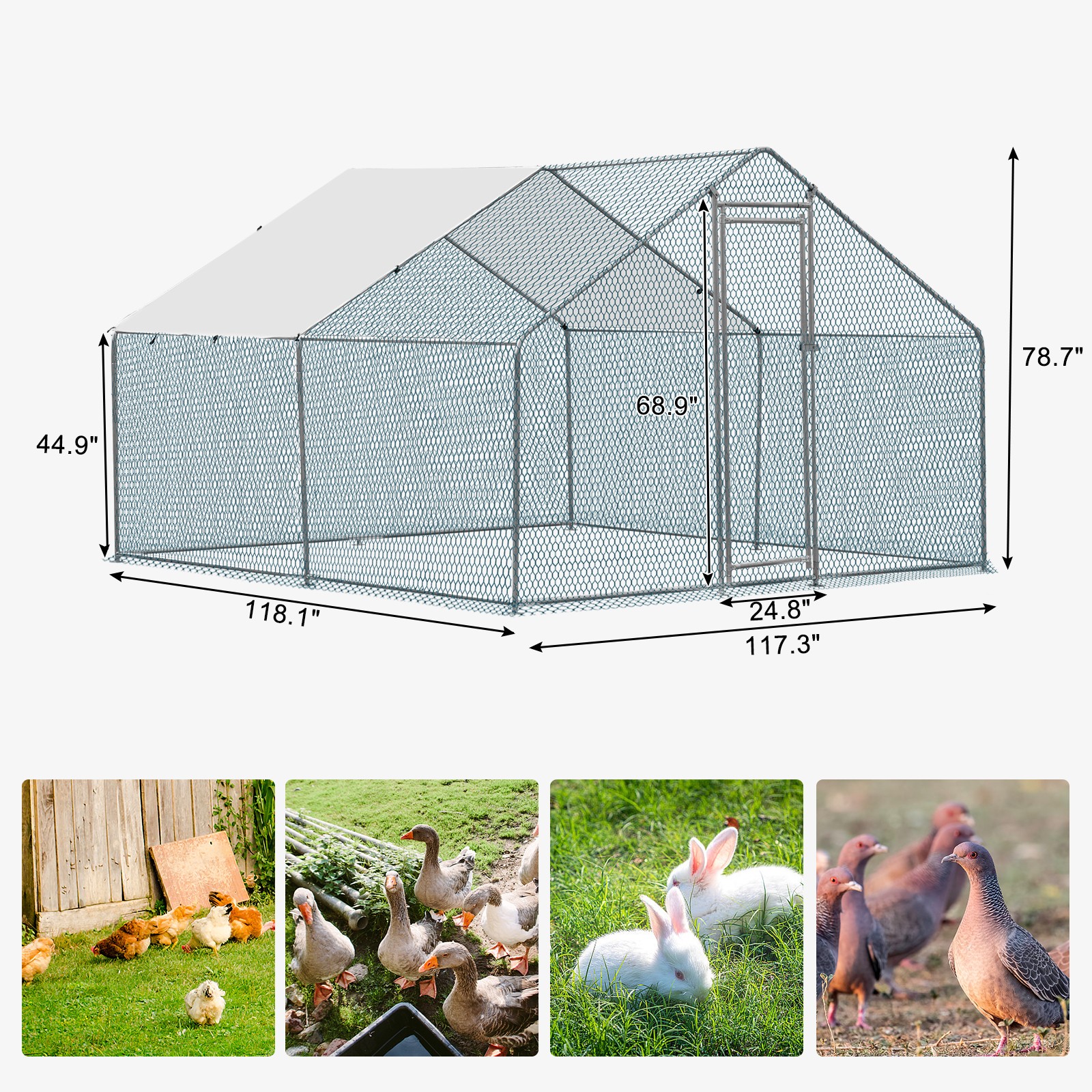 Large 10x10FT Metal Chicken Run Pen Walk-in Cage Poultry Coop Duck Rabbit House