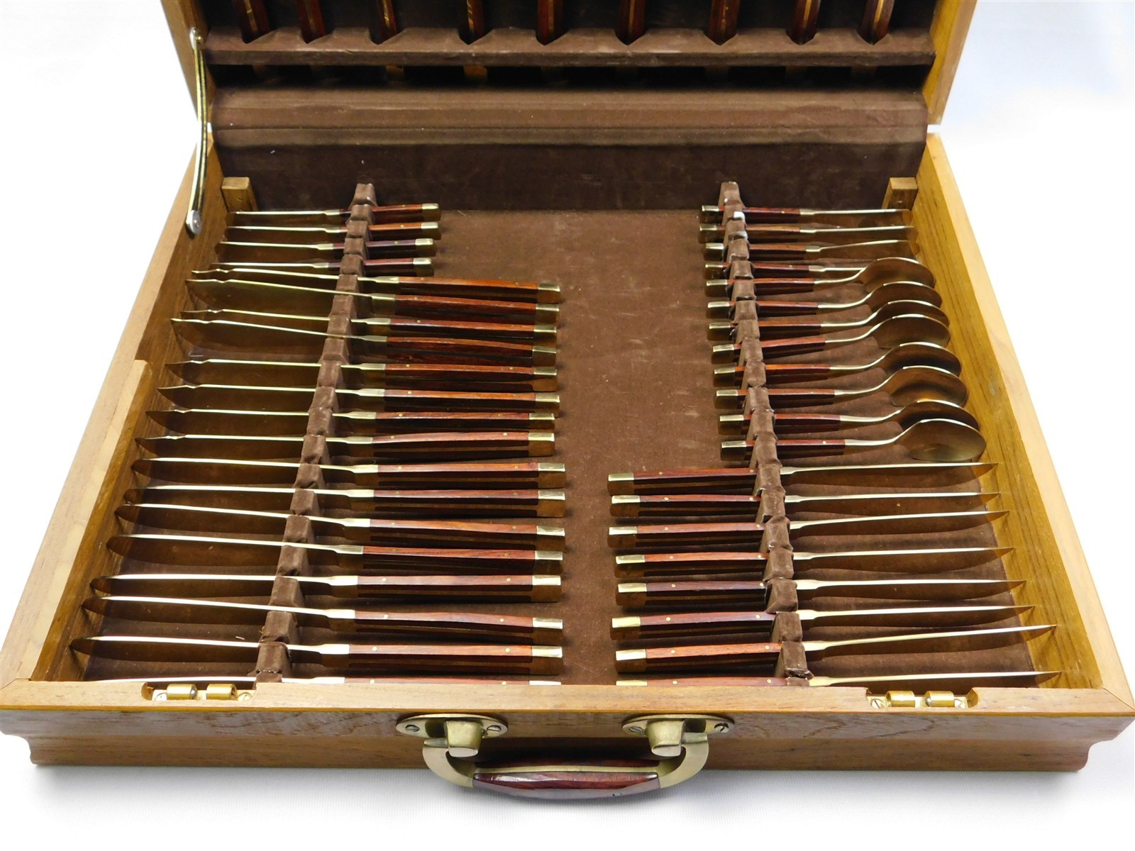 91Pcs JEAN-CLAUDE Bronze & Rosewood Flatware Set MCM Service for 8 + Service Pcs