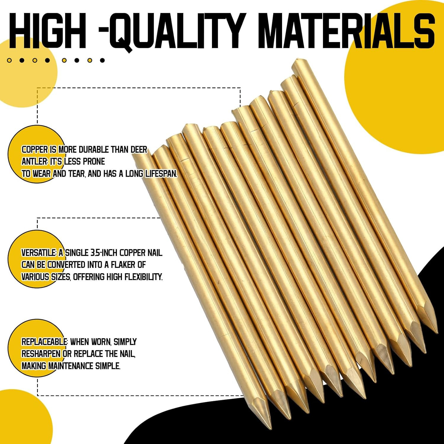 12 Pack Flint Knapping Tool 3.5 Inch Pure Copper Nails Flint Knapping Tools 3.5"