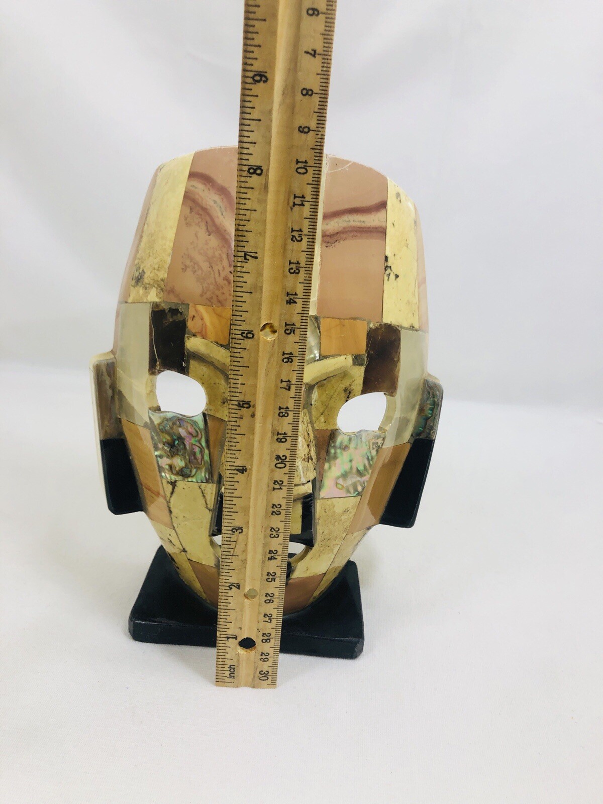 Mexican Mayan Aztec Ceremonial Burial Mask Mother Of Pearl Mosaic Sculpture