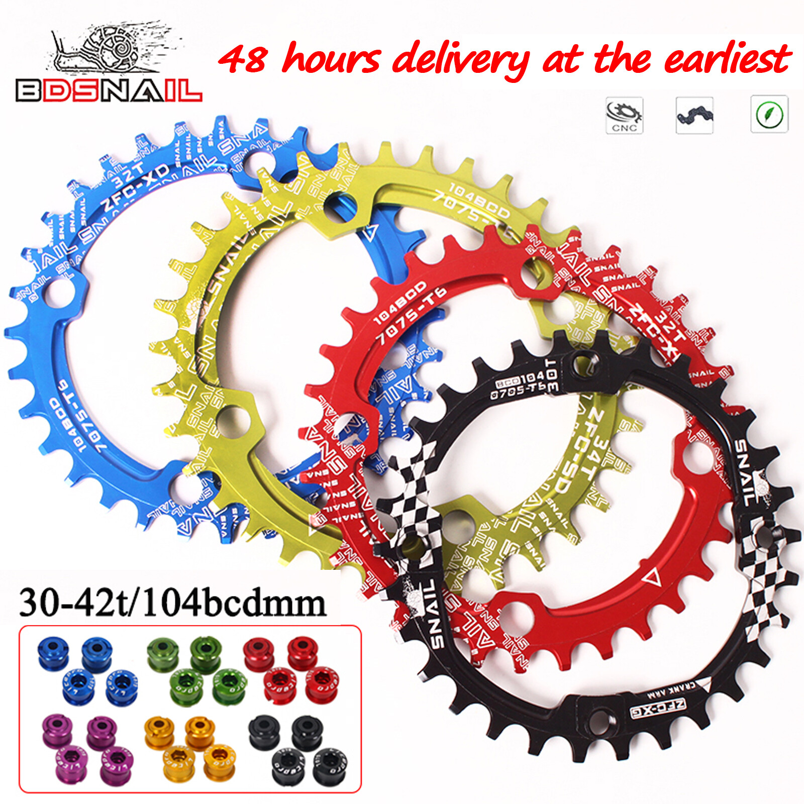 SNAIL Chainring 30-42T 104BCD Aluminum MTB Bike Round Oval Narrow Wide Sprockets