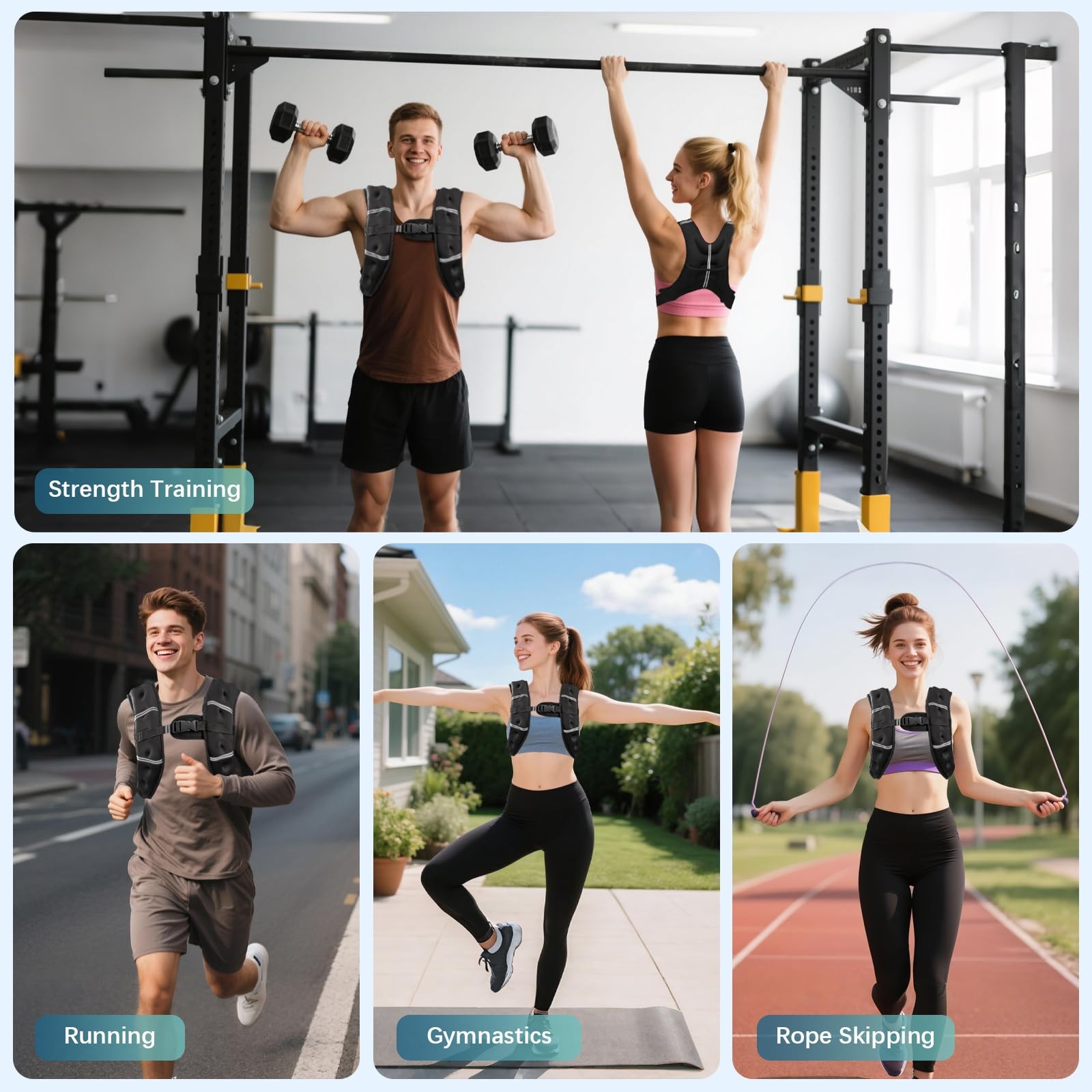 Weighted Vest Reflective Stripe Adjustable Two Straps for Men Women 8lb