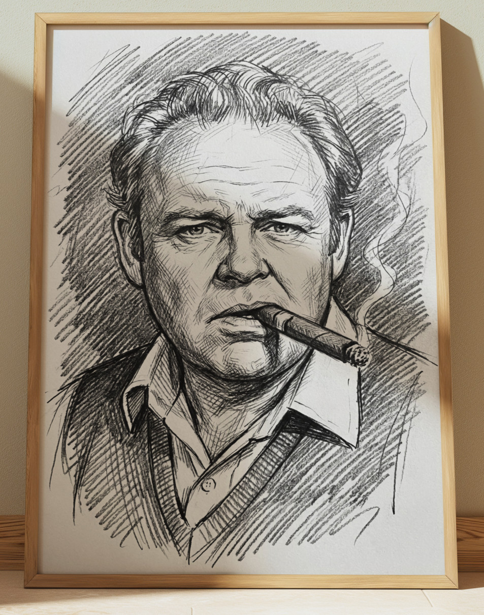 ARCHIE BUNKER DRAWING PRINT PORTRAIT SKETCH 8" x 10"  ALL IN THE FAMILY WALL ART