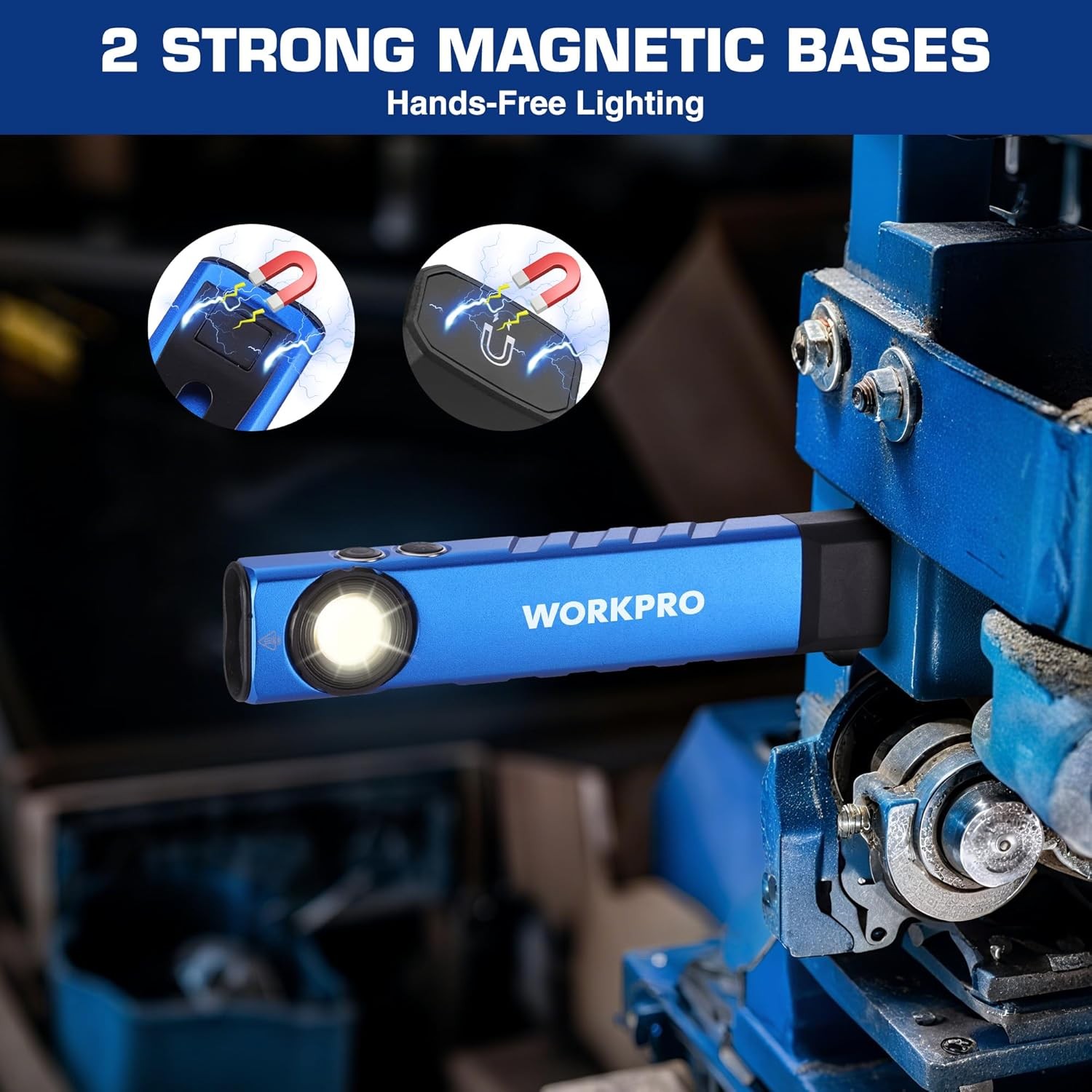 WORKPRO 600 Lumens Rechargeable LED Work Light Flat Pocket Flashlight w/UV Light