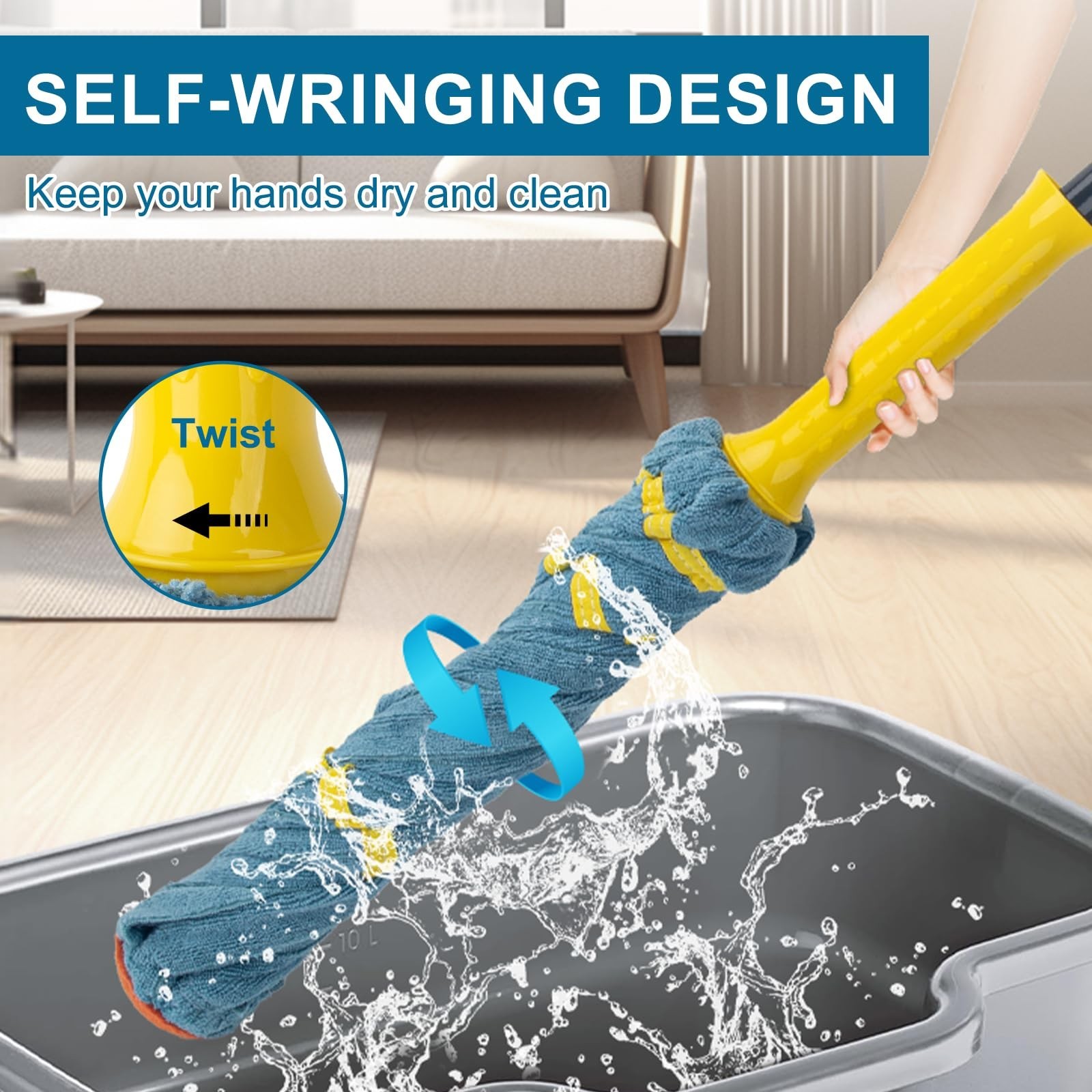 KeFanta Self-Wringing Twist Mop, Microfiber Cloth Wet Mops for Floor Cleaning...