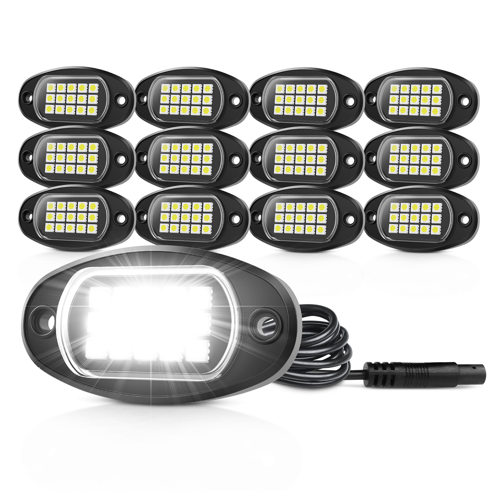 12 PCS Pure White LED Rock Lights, Waterproof Underglow Underbody Lighting Kit