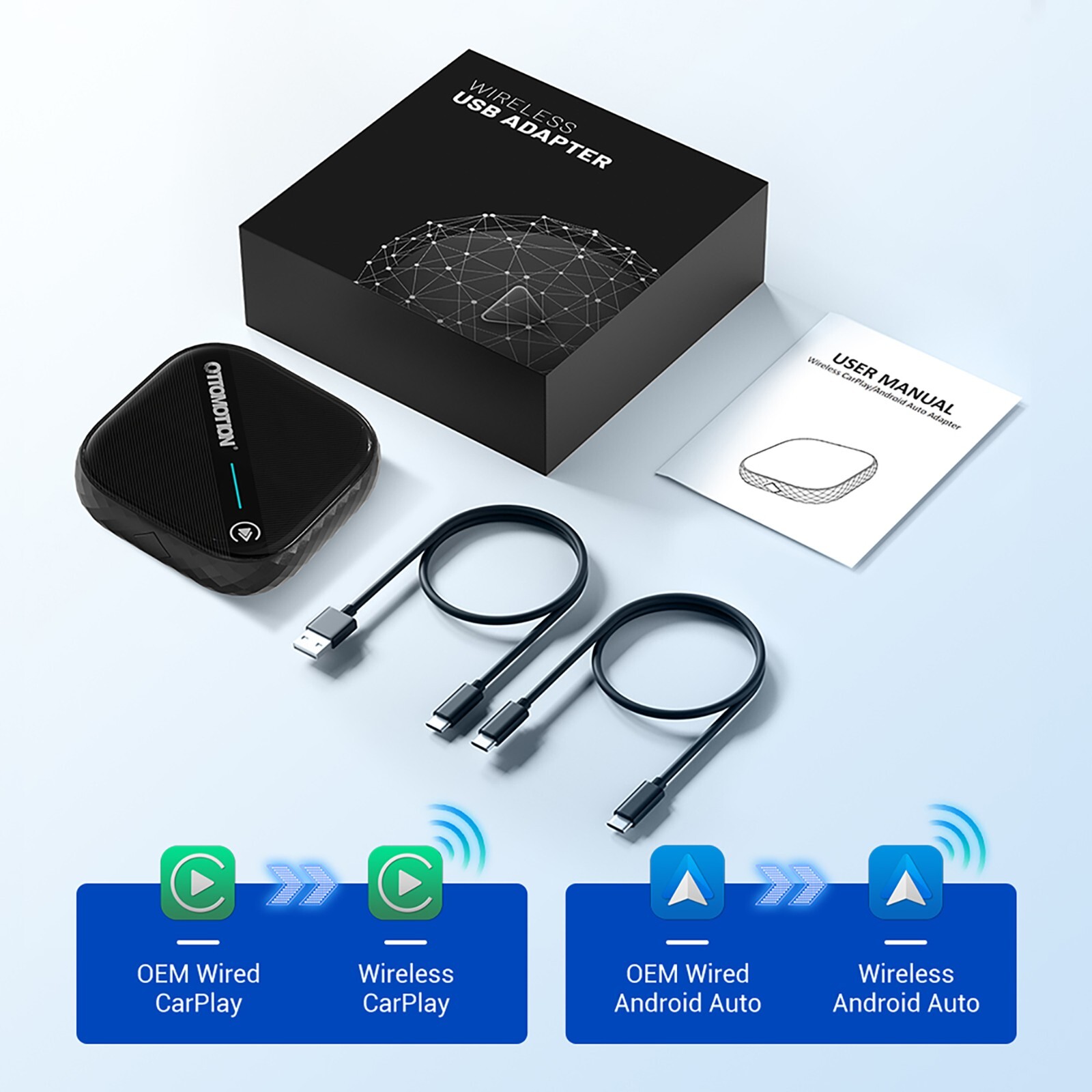 2 in 1 Wireless Apple CarPlay/Android auto Wireless Adapter for Android & Apple