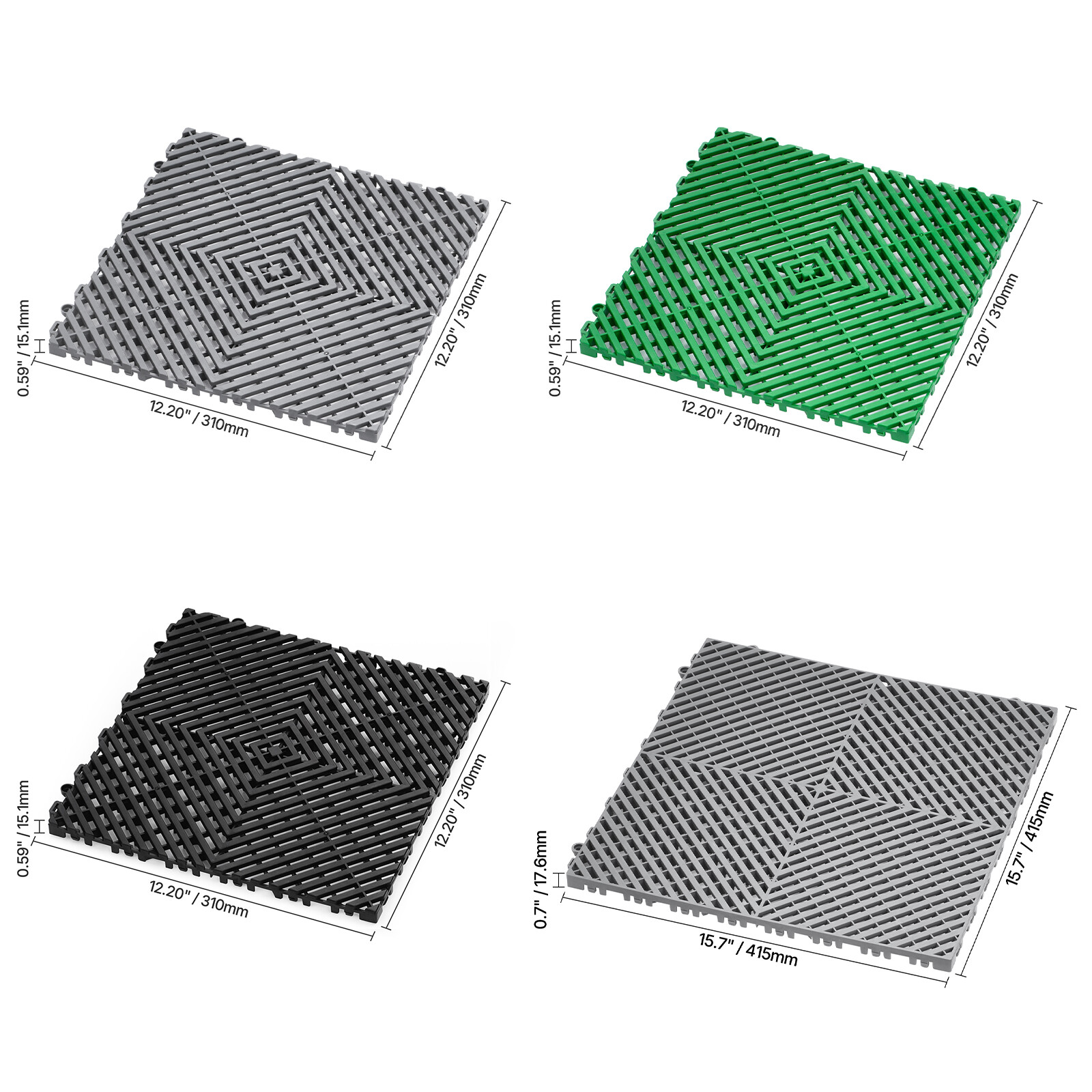 Interlocking Garage Floor Tiles 12x 12/15.7x15.7in Drainage Modular Deck Tile