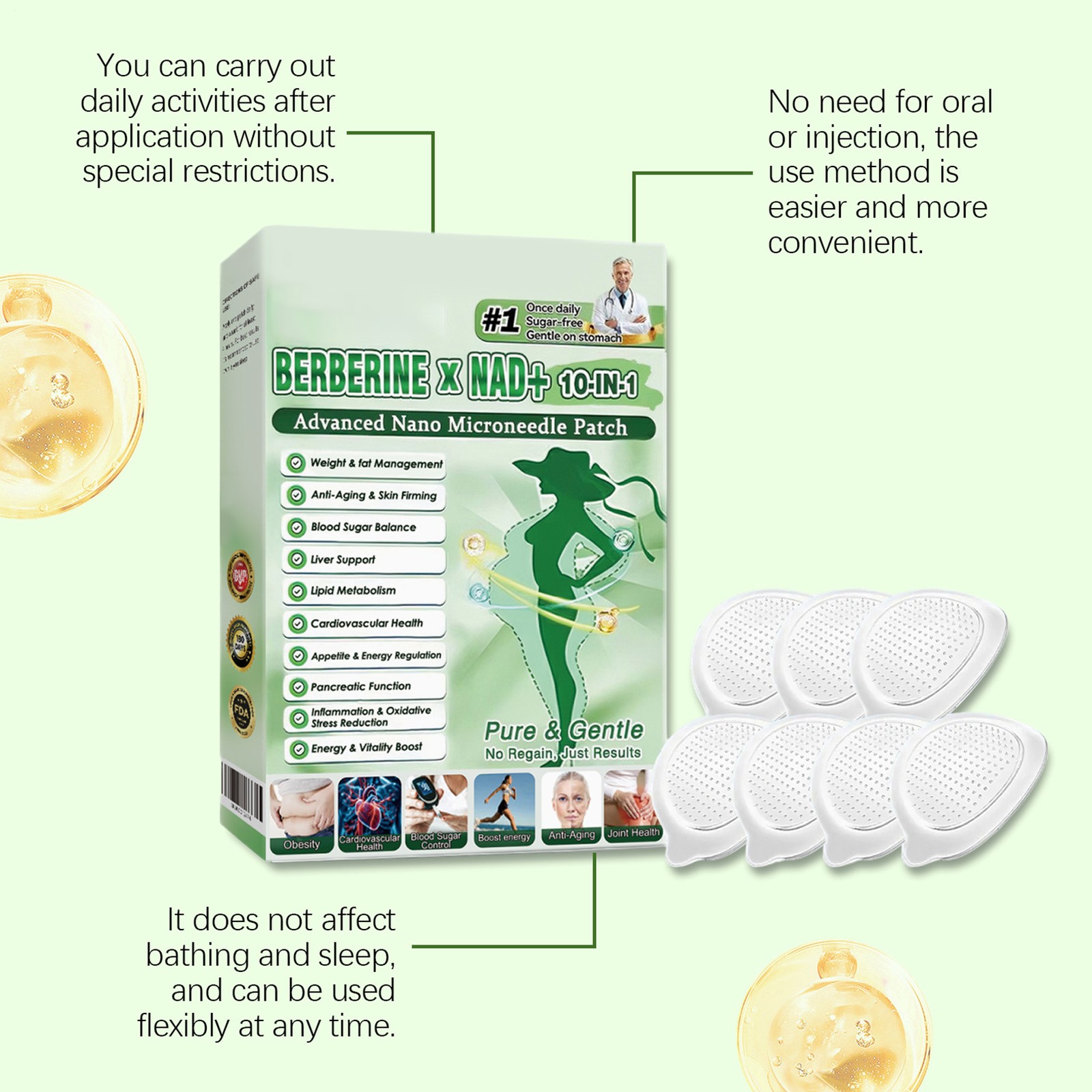 3PACK Moringa Berberine 10-in-1 Advanced Nano Microneedle Patches 7Pcs/Box New