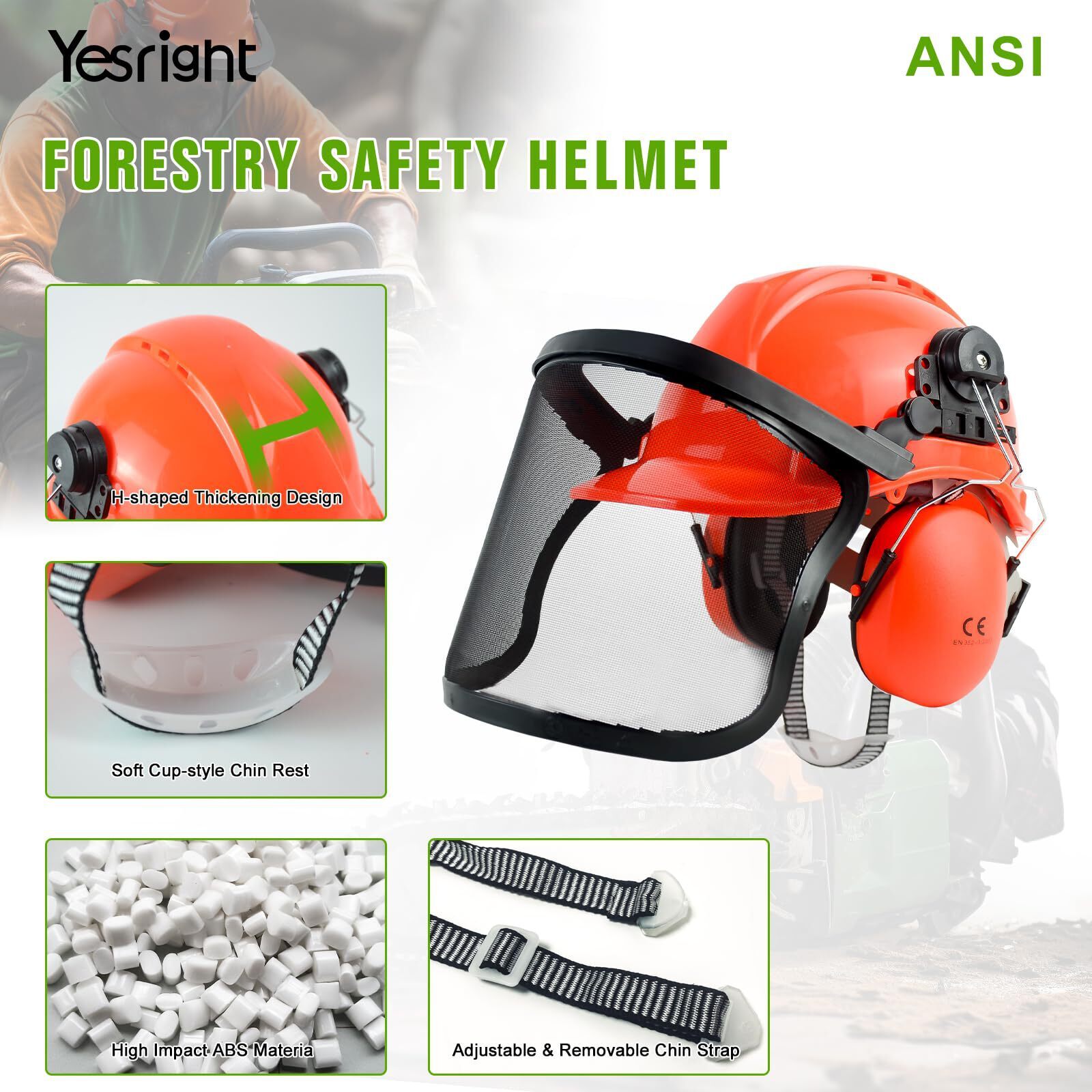 Forestry Helmet with Face Visor and 25.9 dB SNR Ear Protection