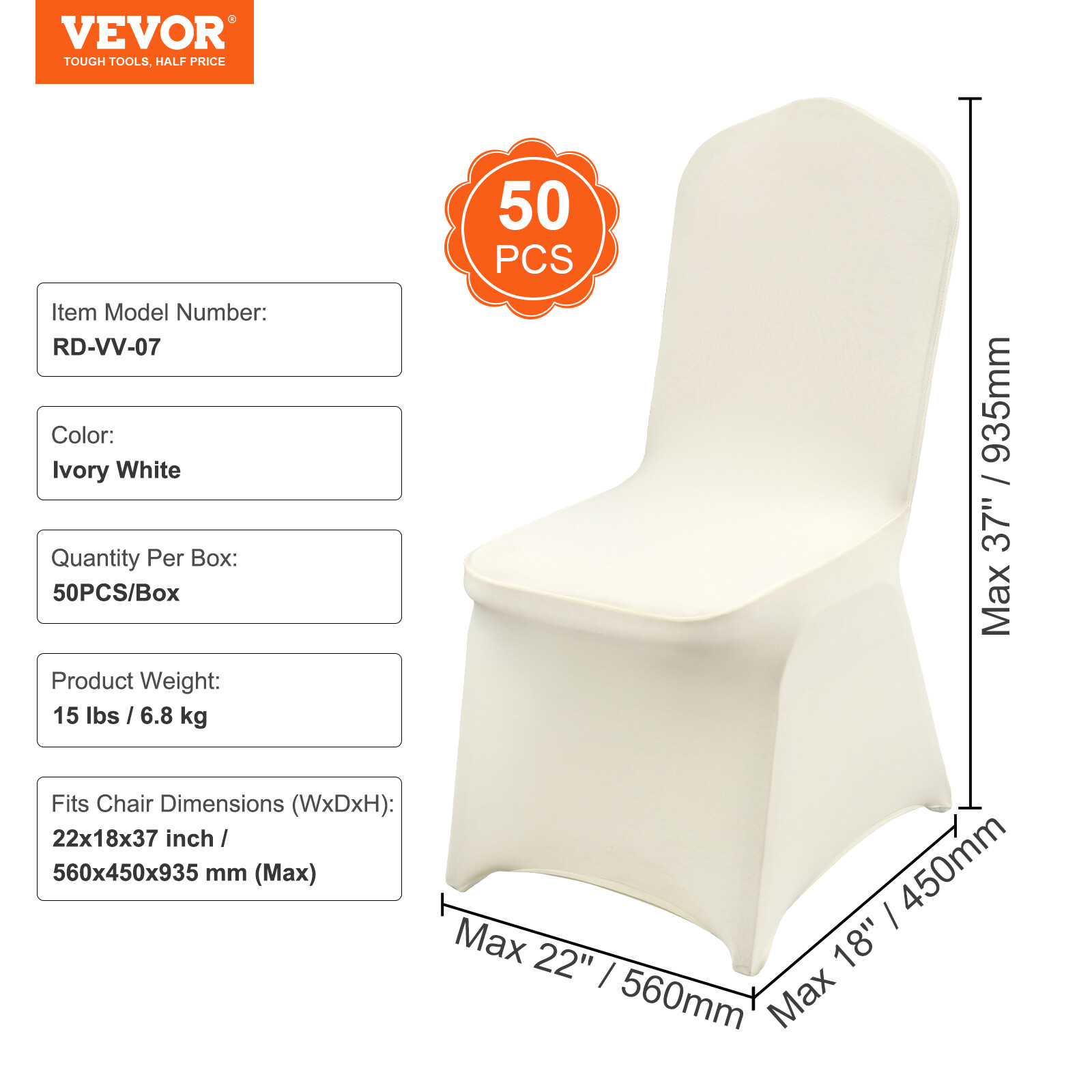 VEVOR 50PCS White Stretch Spandex Folding Chair Covers for Wedding Party Dining