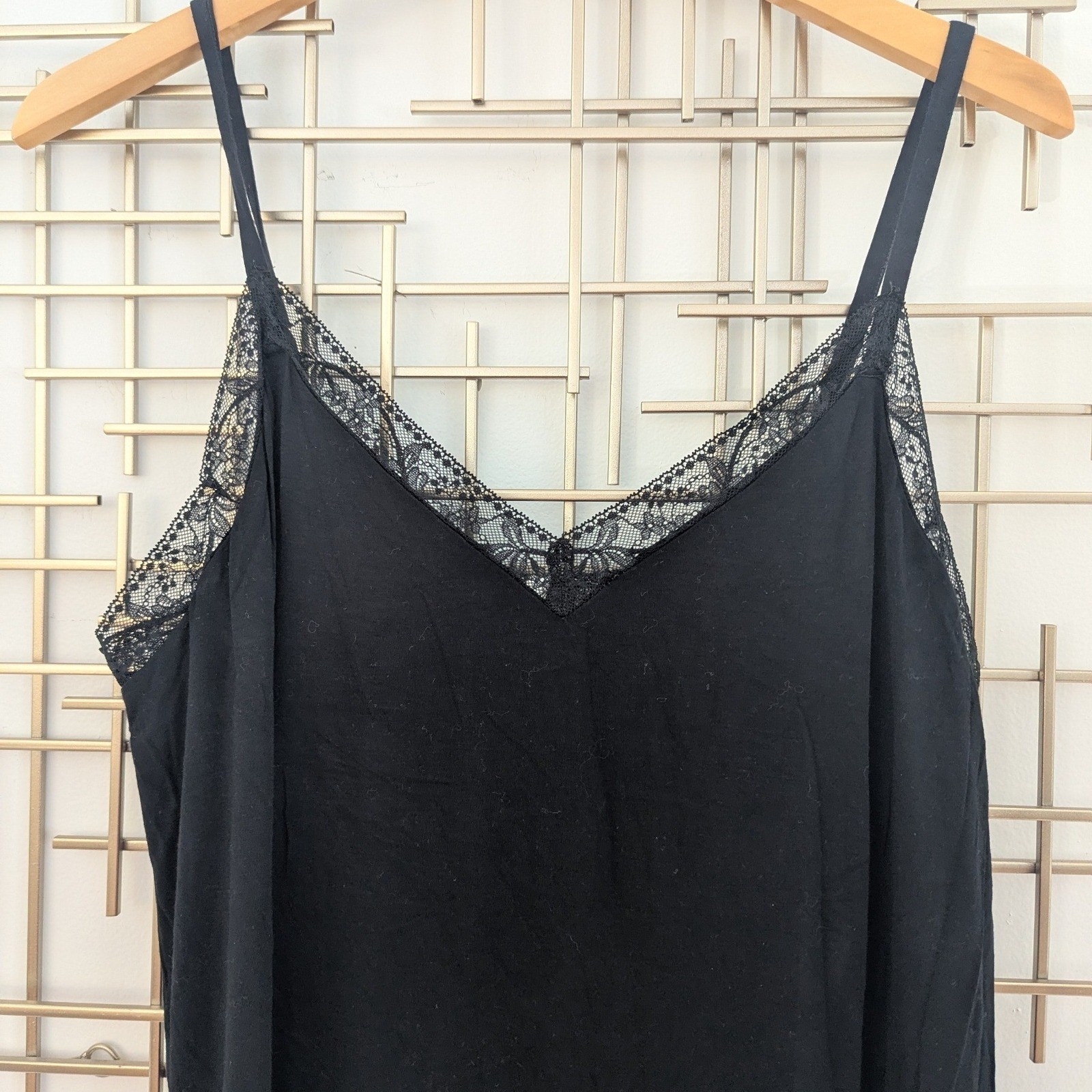 Soma Cool Nights Black Lace Trim Camisole Slip Dress Nightie Chemise Coquette L