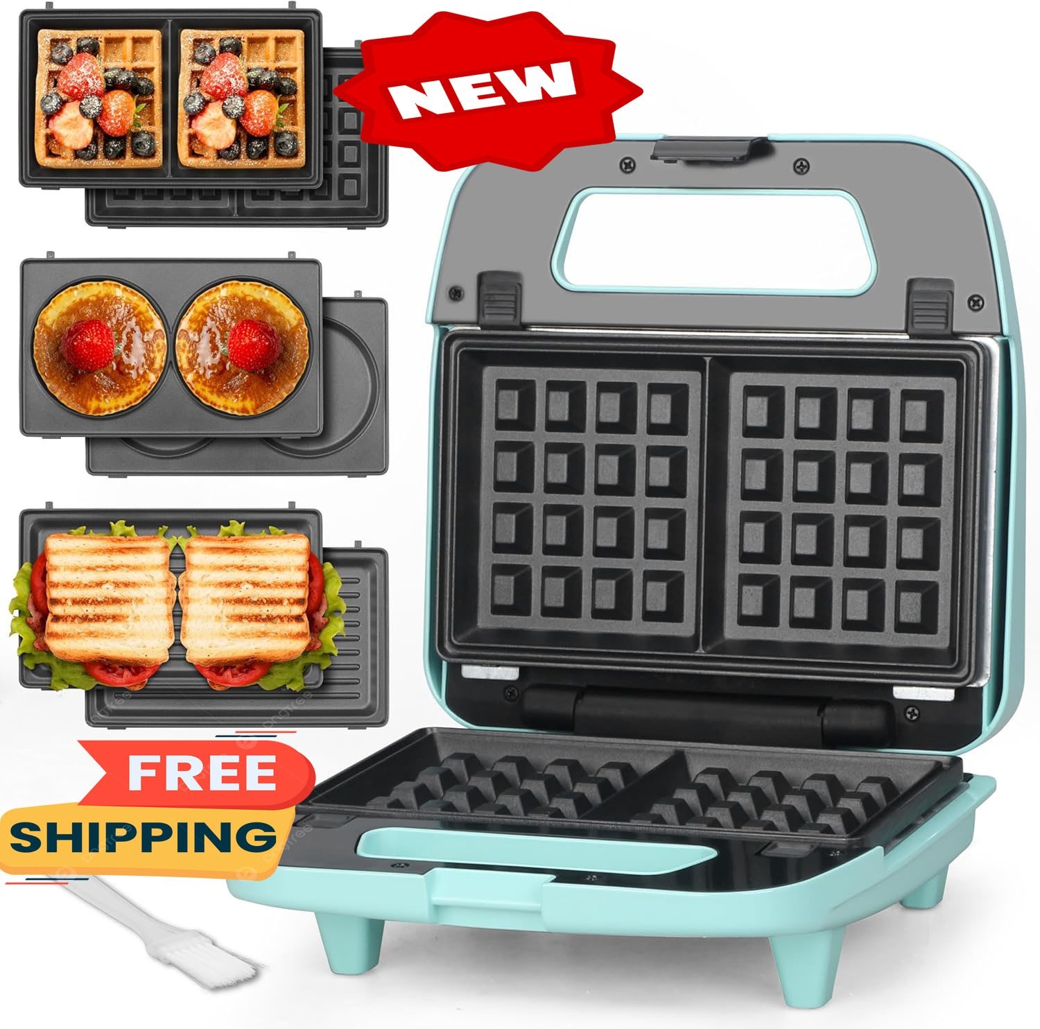 Mini waflera 3 en 1 con placas extraíbles, mini panquequera, máquina para queso