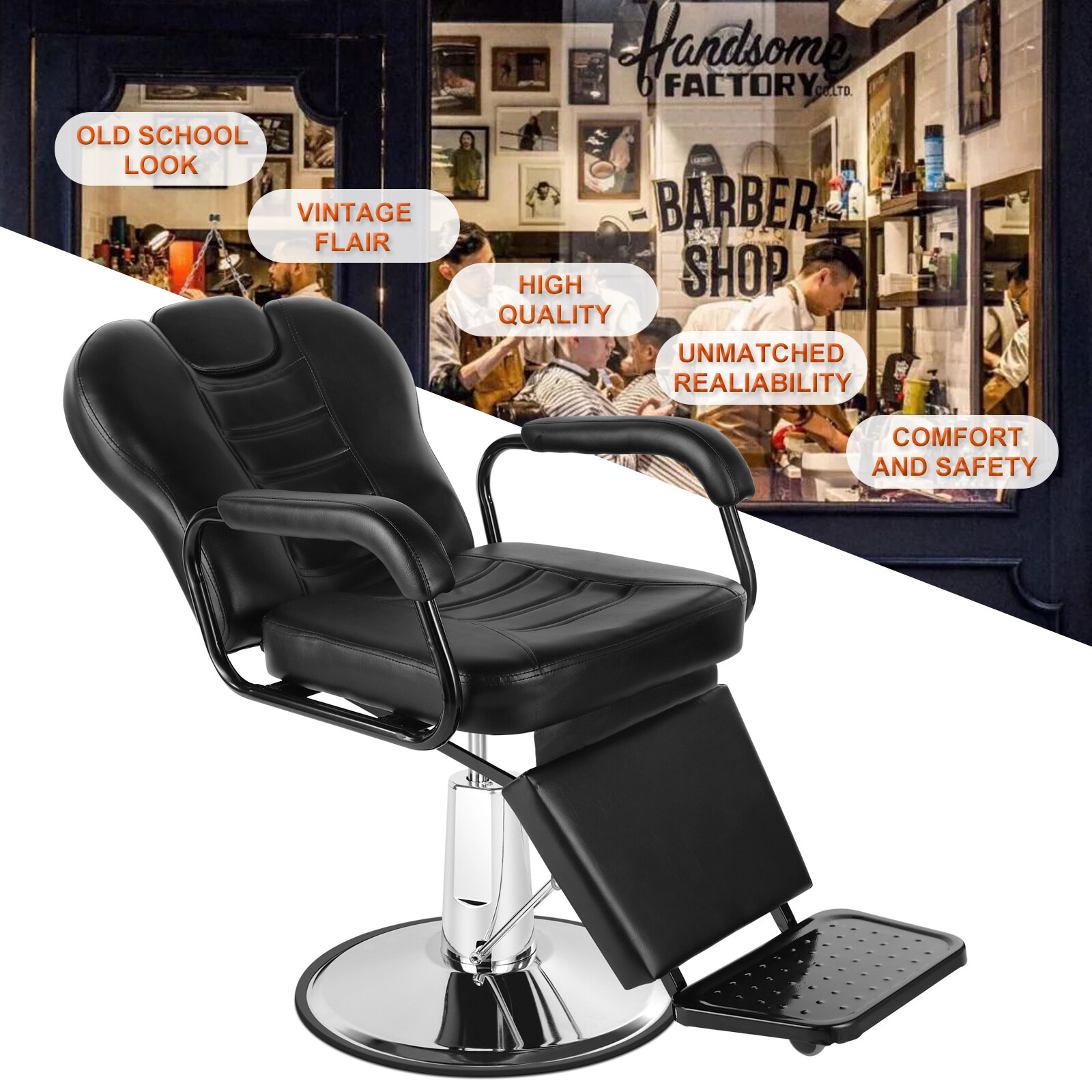 Artist hand Hydraulic Reclining Barber Chair Salon Beauty Spa Hair Styling Black