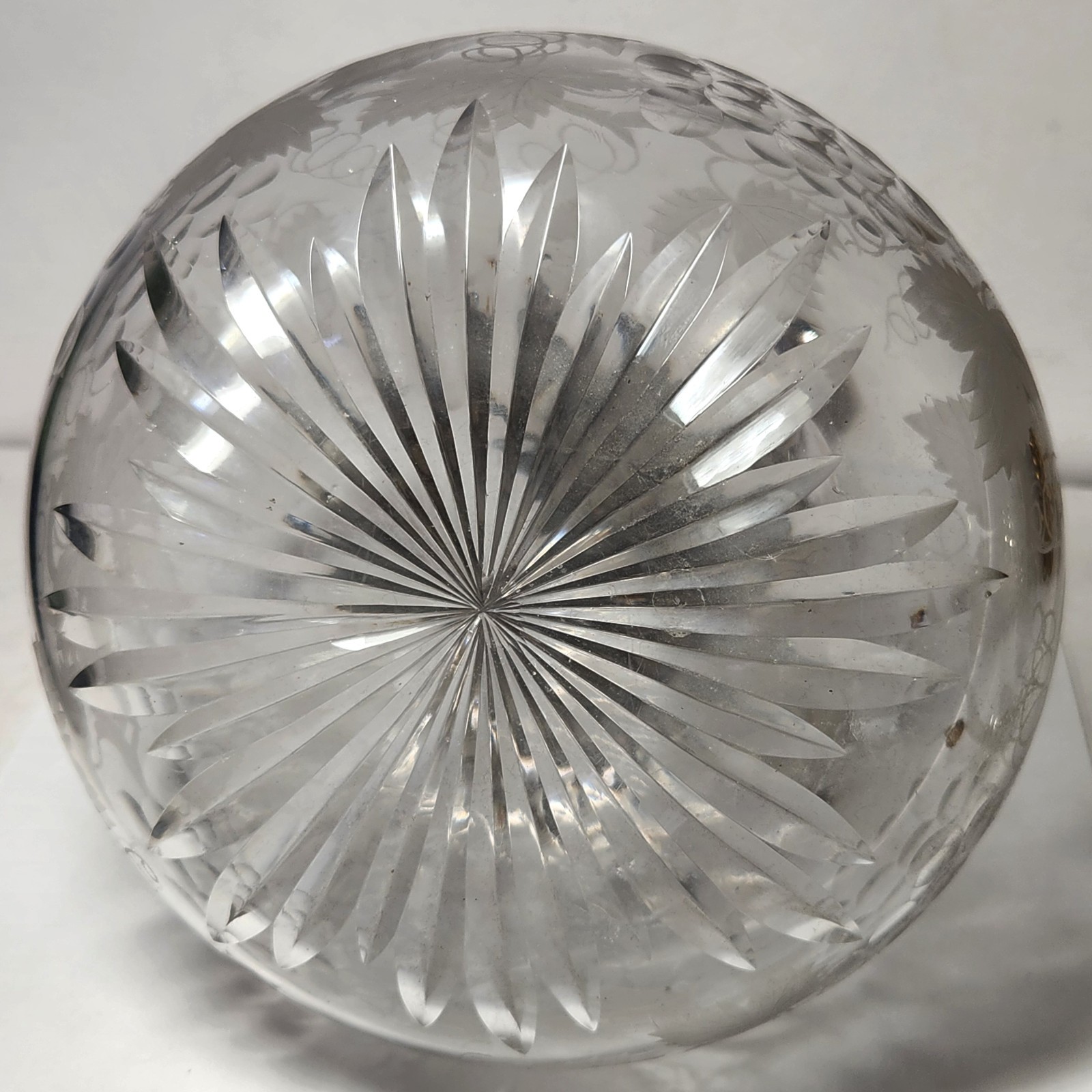 Ornate Antique Port Decanter, Silverplate Mounts, Etched Glass Bottle, Tag