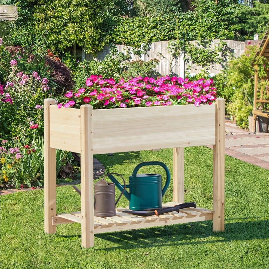 34"×18"×29.5" Raised Garden Planter Elevated Wood Bed with Bottom Shelf for