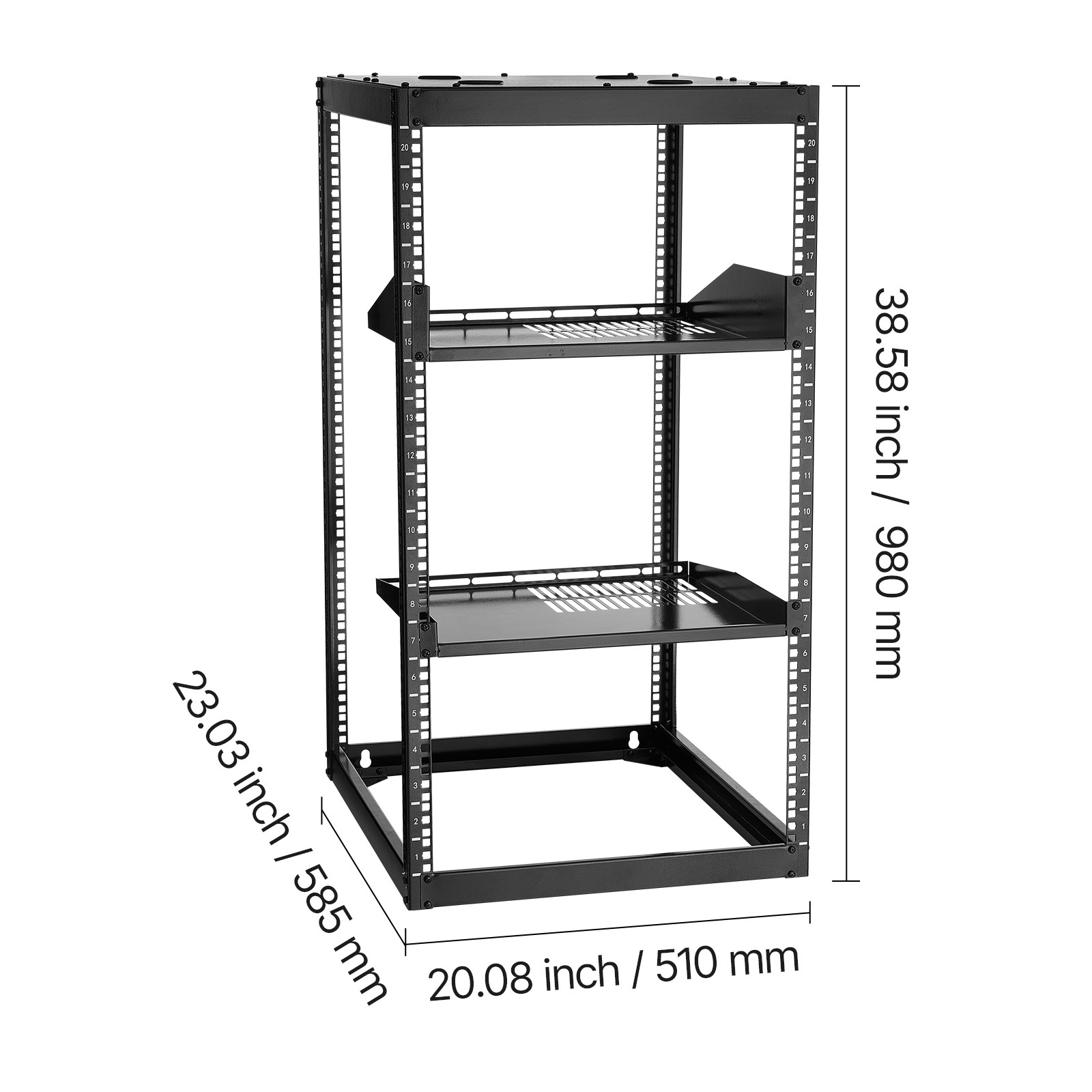 Uimoso 20U Open Frame Wall-Mount Server Rack with 4 Posts and Shelves