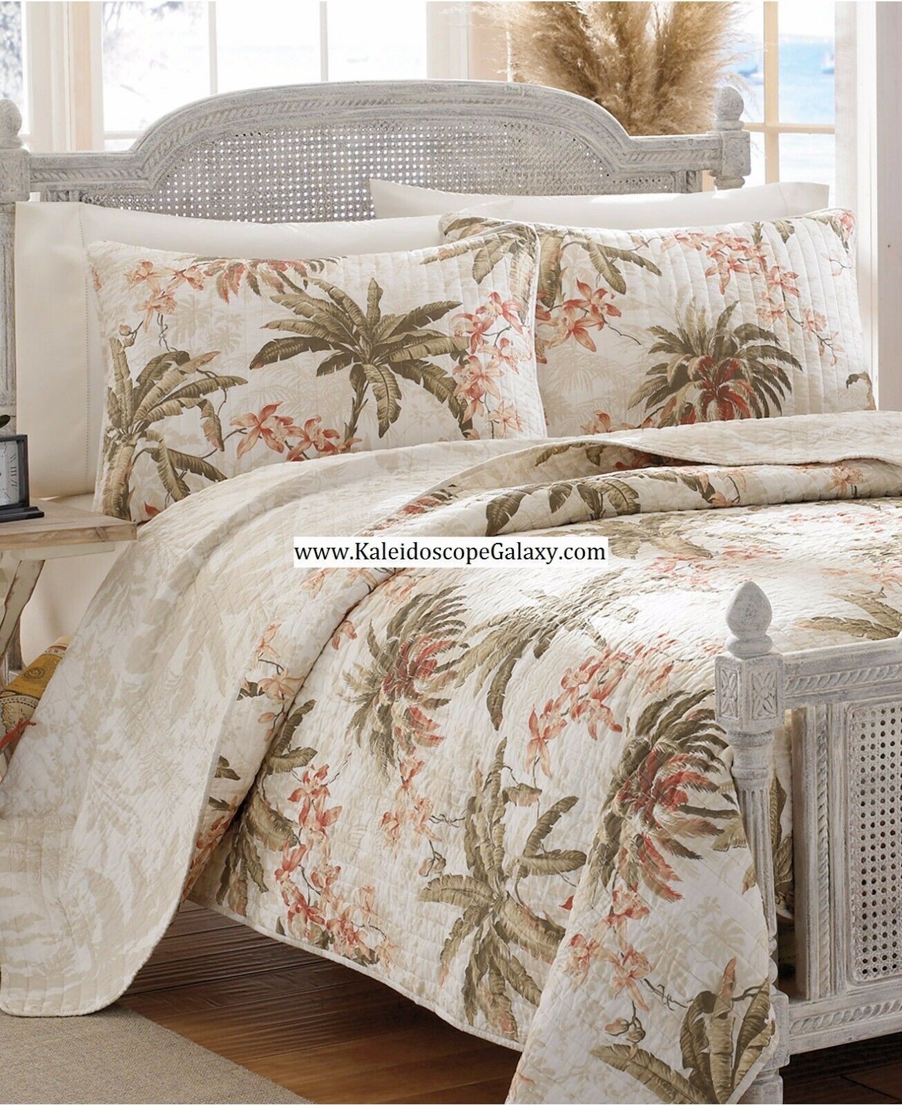 Tommy Bahama Bonny Cove 3pc KING QUILT & SHAMS Palm Trees Tropical Beach Ocean