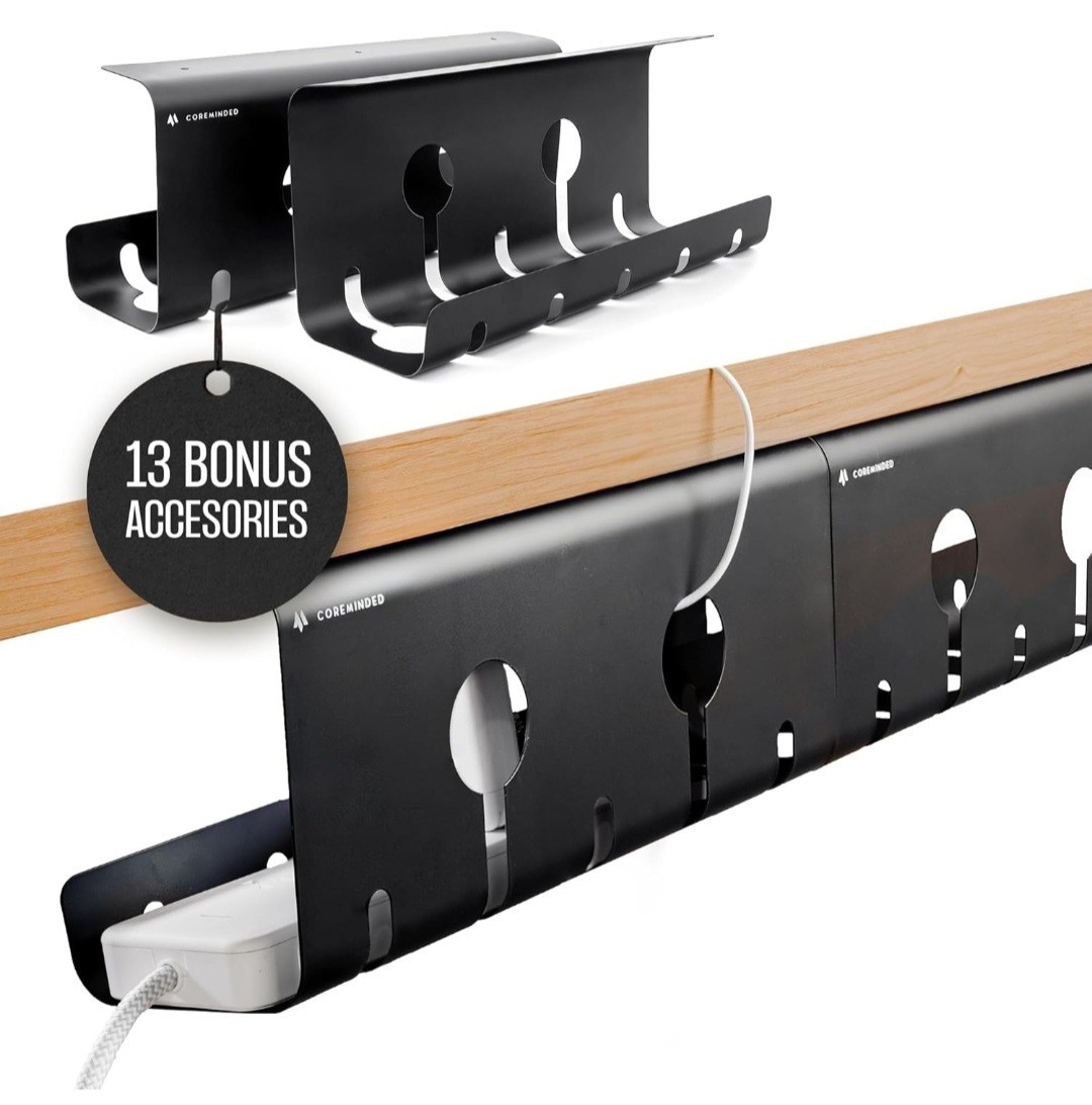 No-Drill Under Desk Cable Management Tray - 2-Pack Wire Organizer for...