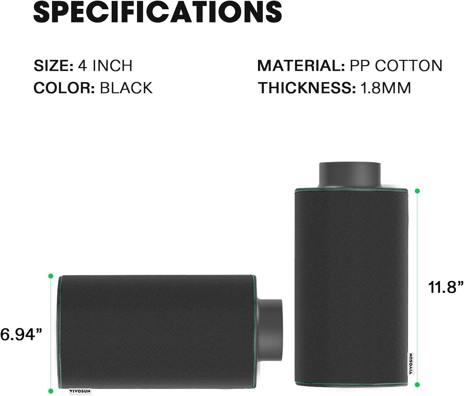 VIVOSUN 4"/6"/8" PP Cotton Prefilter for 4/6/8 inch Carbon Filter Black/White