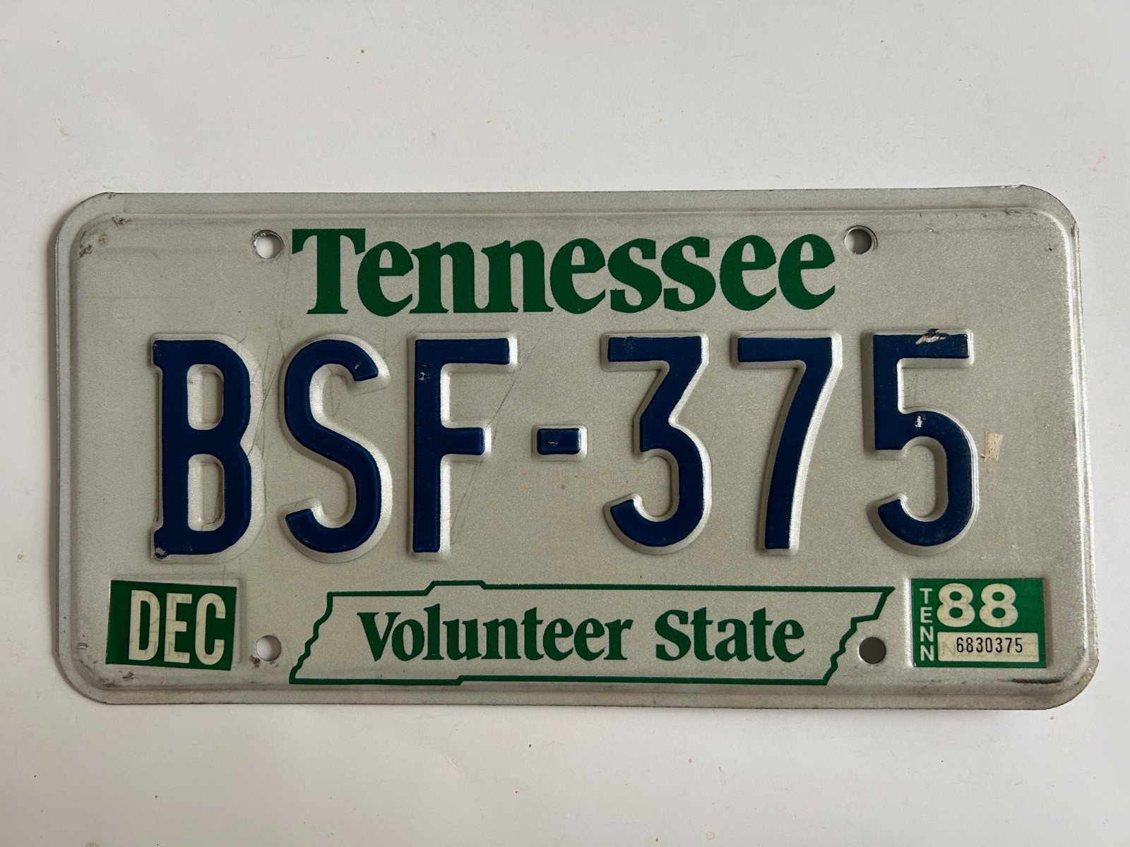 1988 Tennessee License Plate All Original Natural Sticker